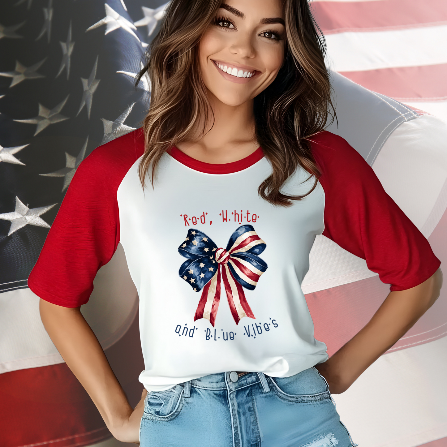 Red White And Blue Vibes Baseball Tee