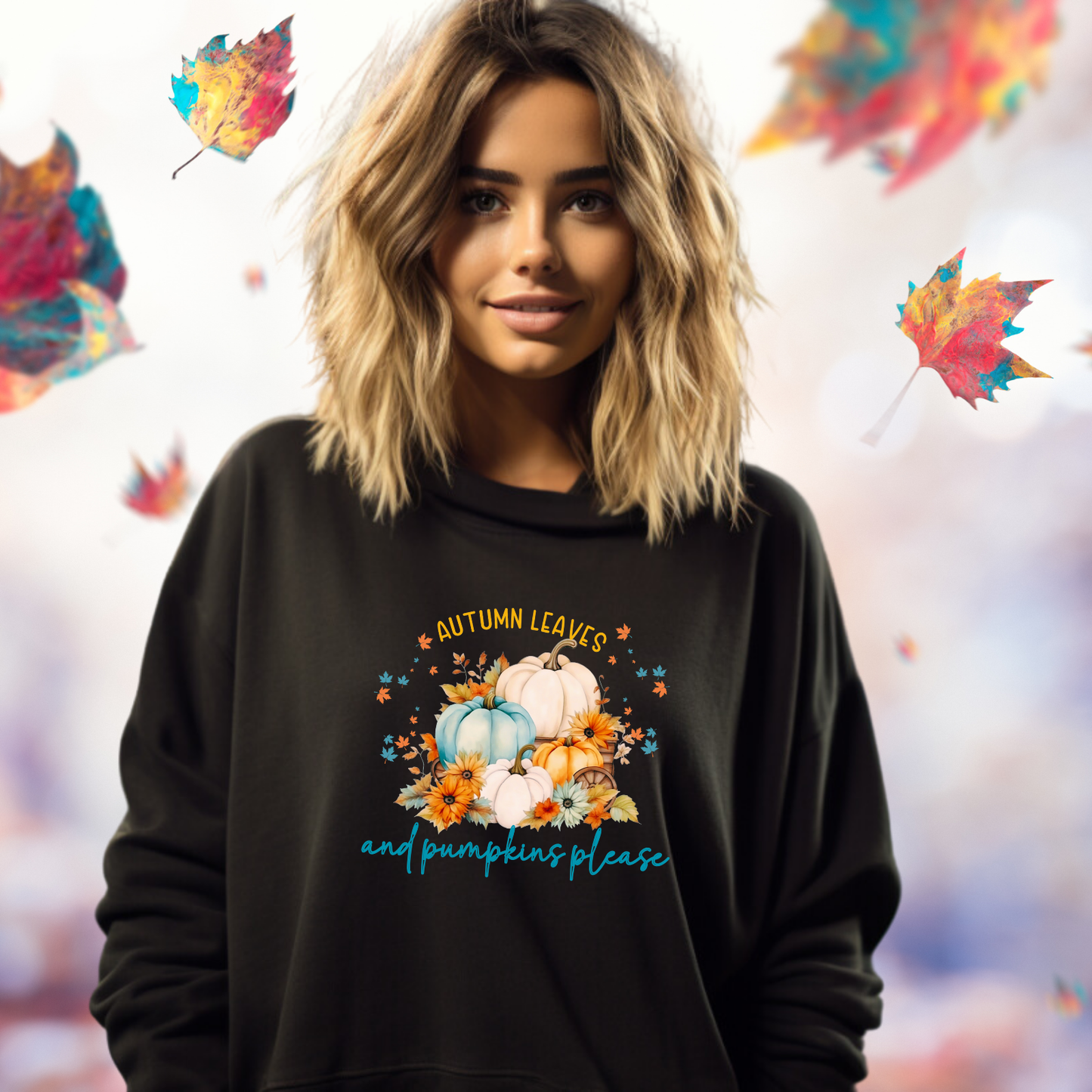 Autumn Leaves & Pumpkins Please Crewneck Sweatshirt