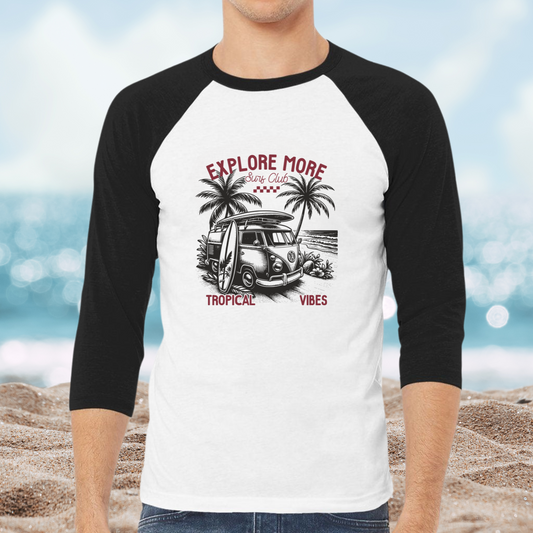 Retro Explore More Surf Club Baseball Tee