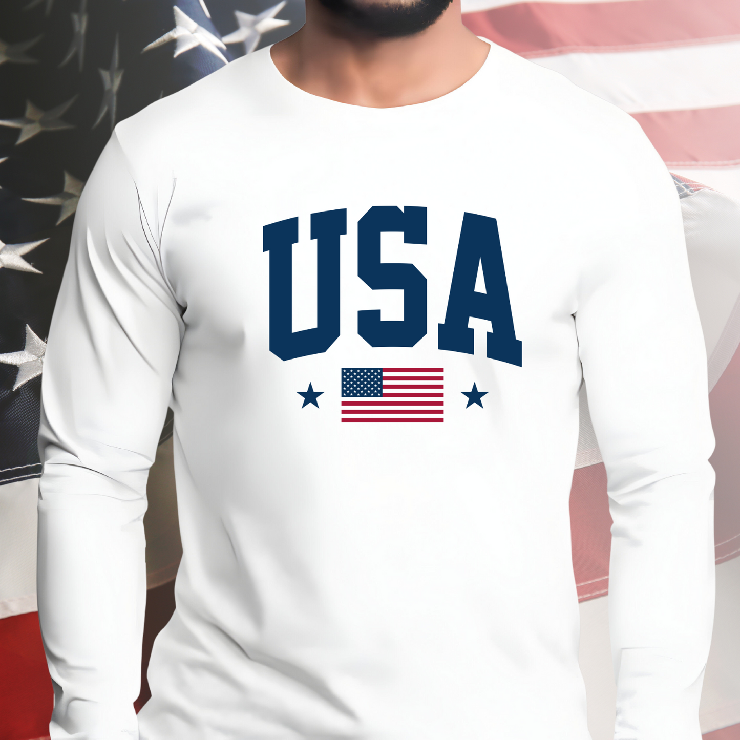 USA Flag Long Sleeve Tee