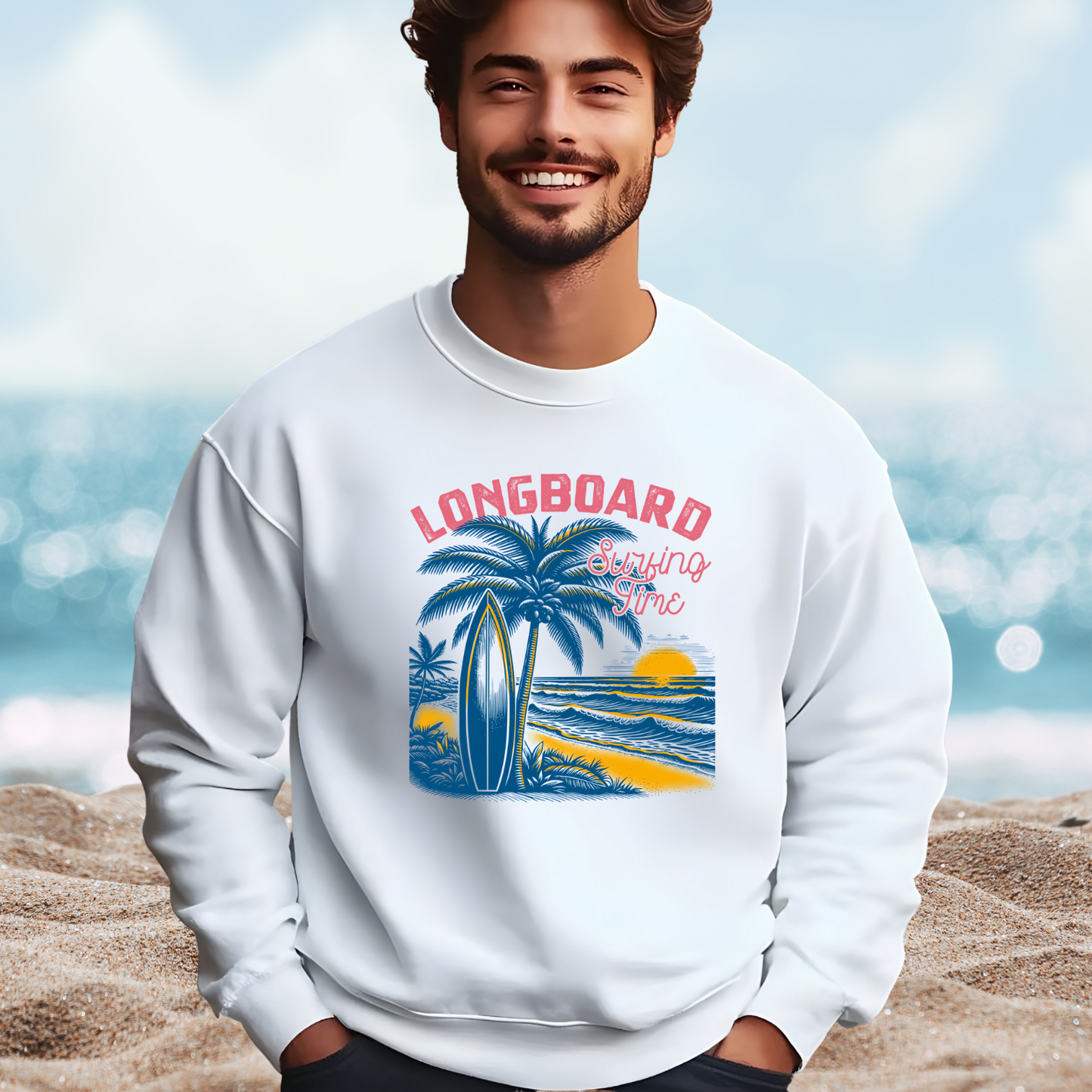 Longboard Surfing Crewneck Sweatshirt