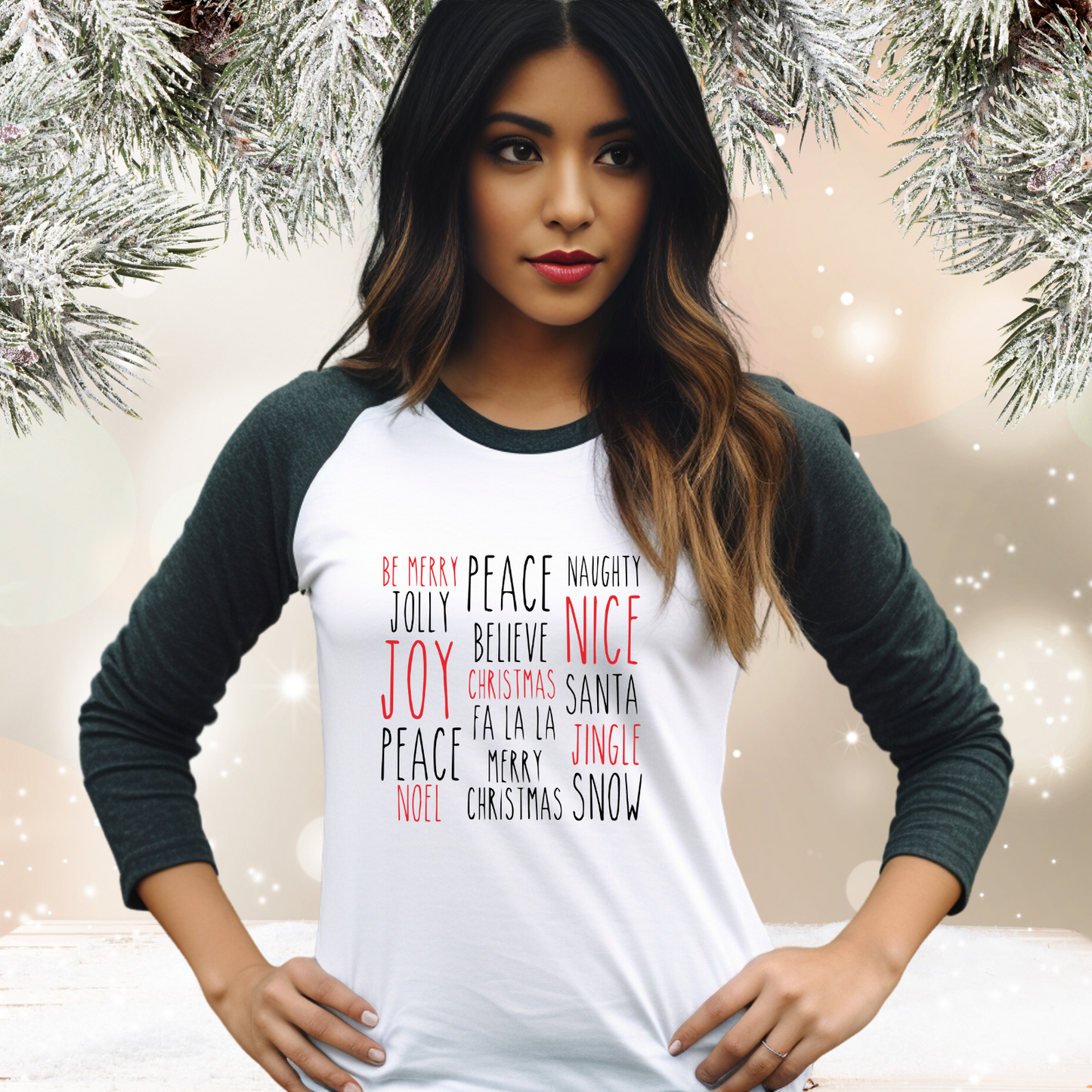 Festive Holiday Words Baseball Tee