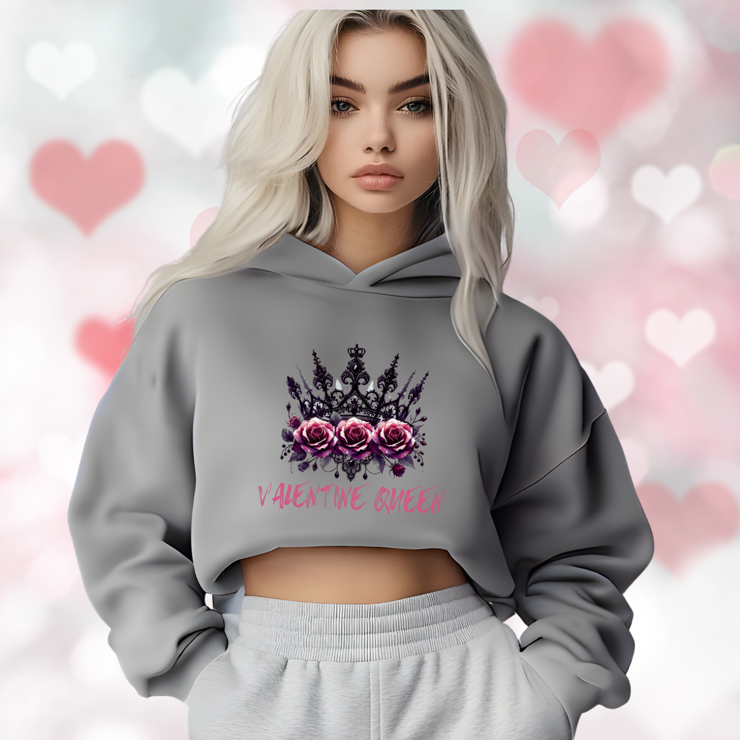Valentine Queen Crop Hoodie