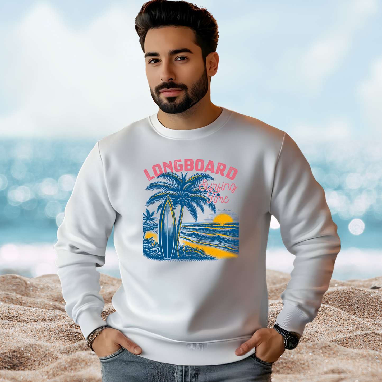 Longboard Surfing Crewneck Sweatshirt