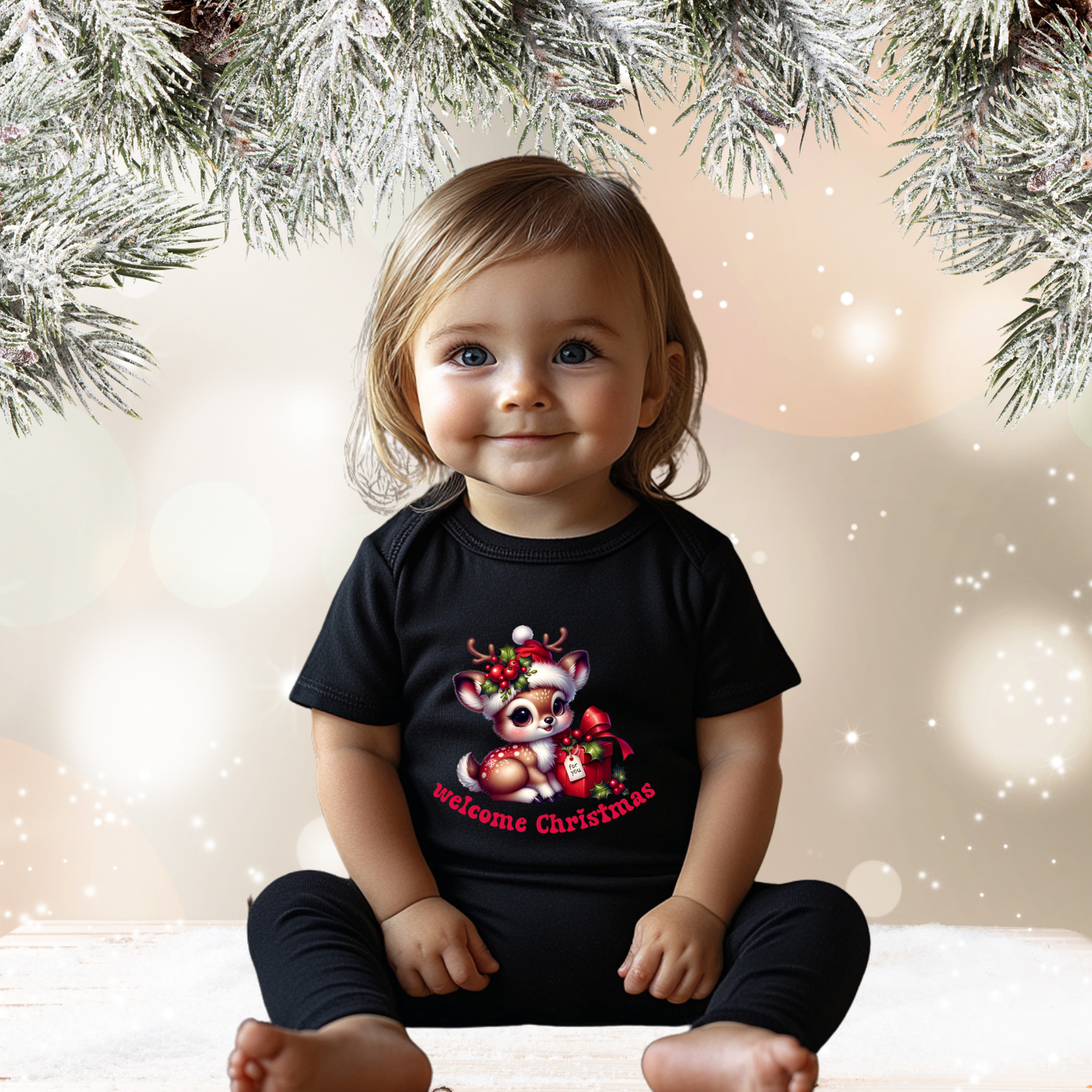 Welcome Christmas Infant Short Sleeve Onesie