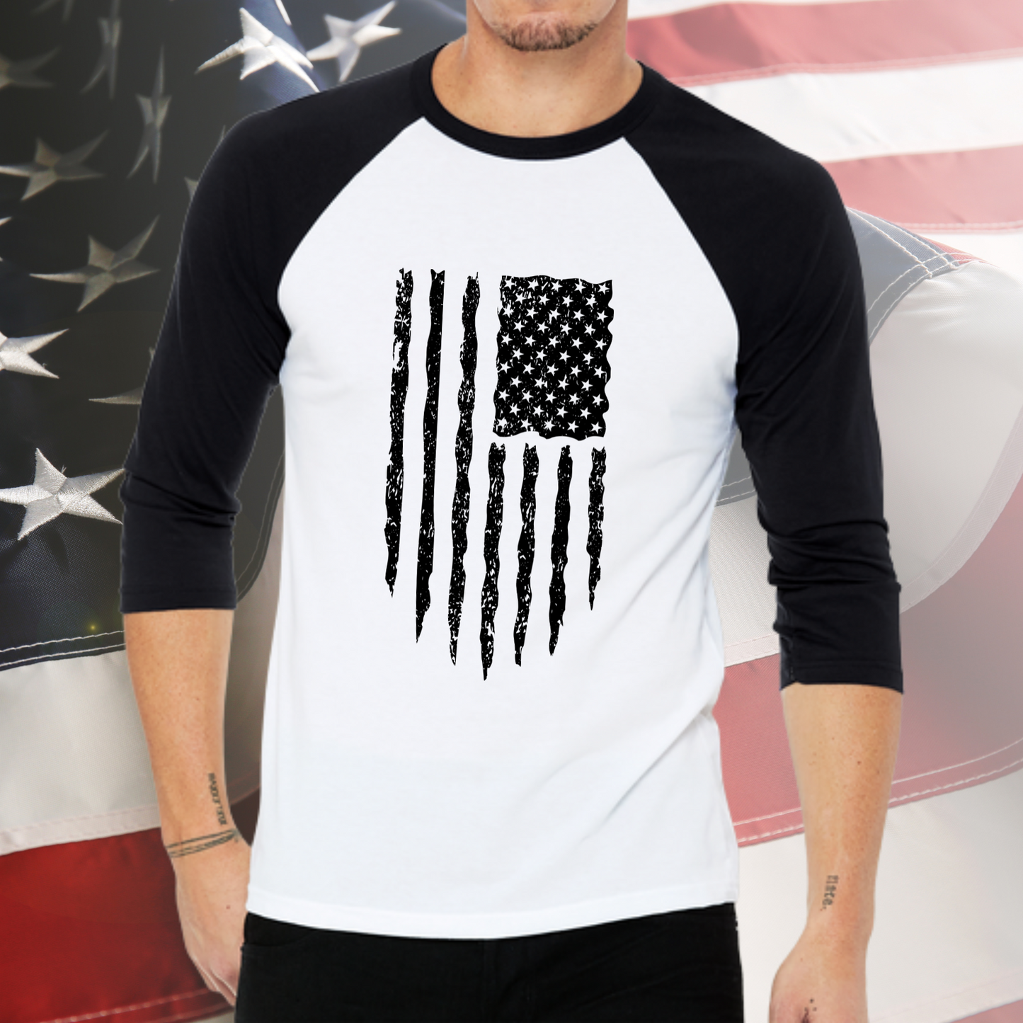 Distressed American Flag Baseball Tee