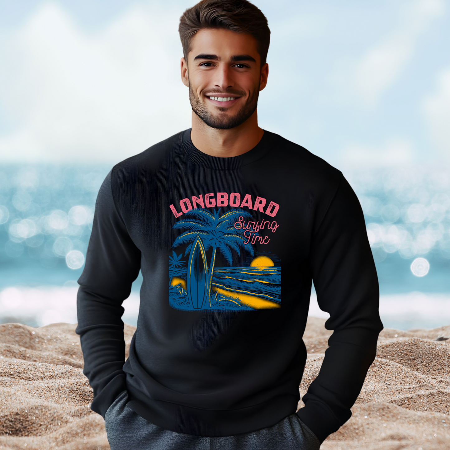 Longboard Surfing Crewneck Sweatshirt