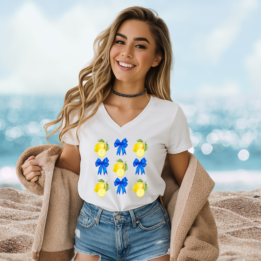 Lemons And Bows V-Neck Tee