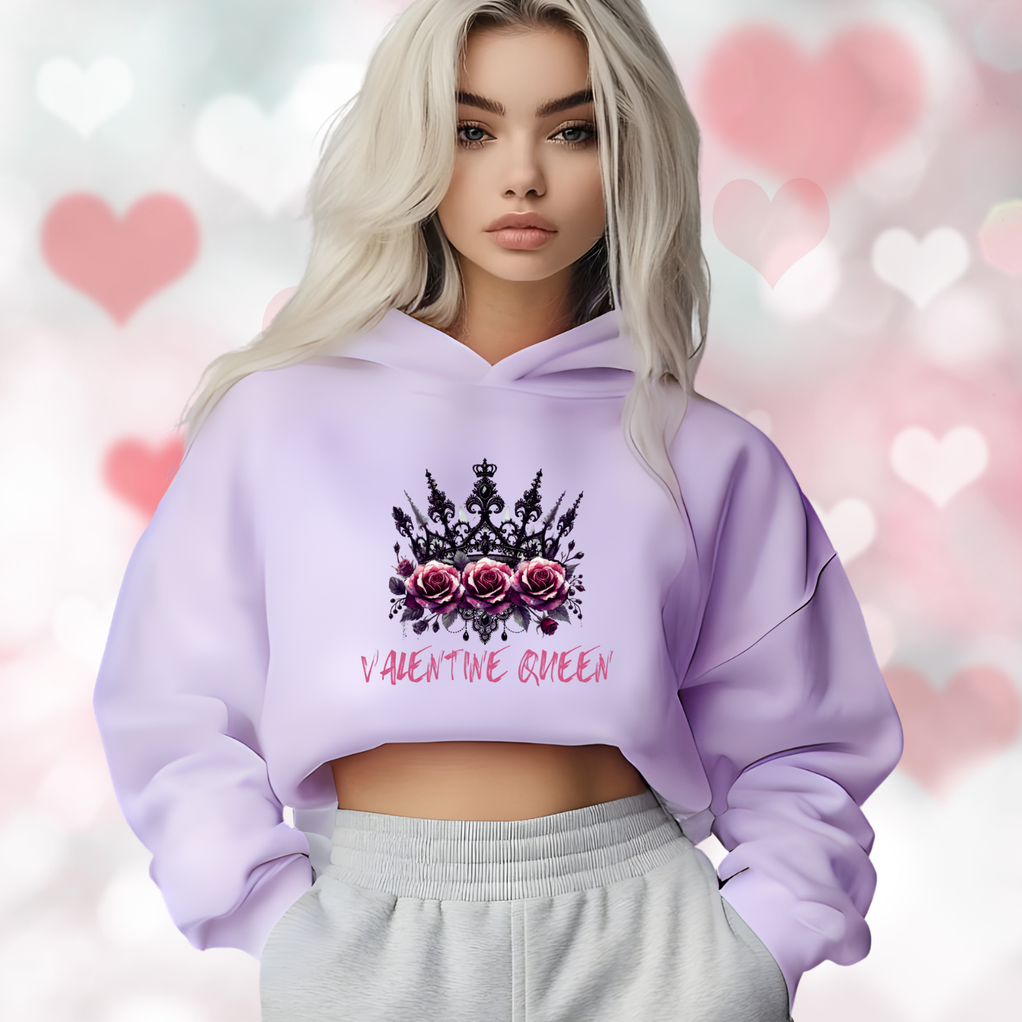 Valentine Queen Crop Hoodie