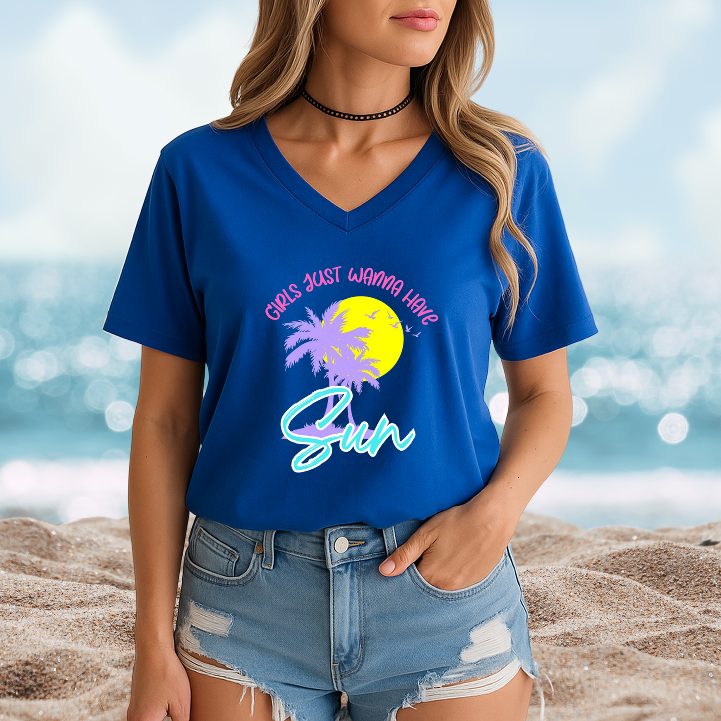 Girls Just Wanna Have Sun V-Neck Tee