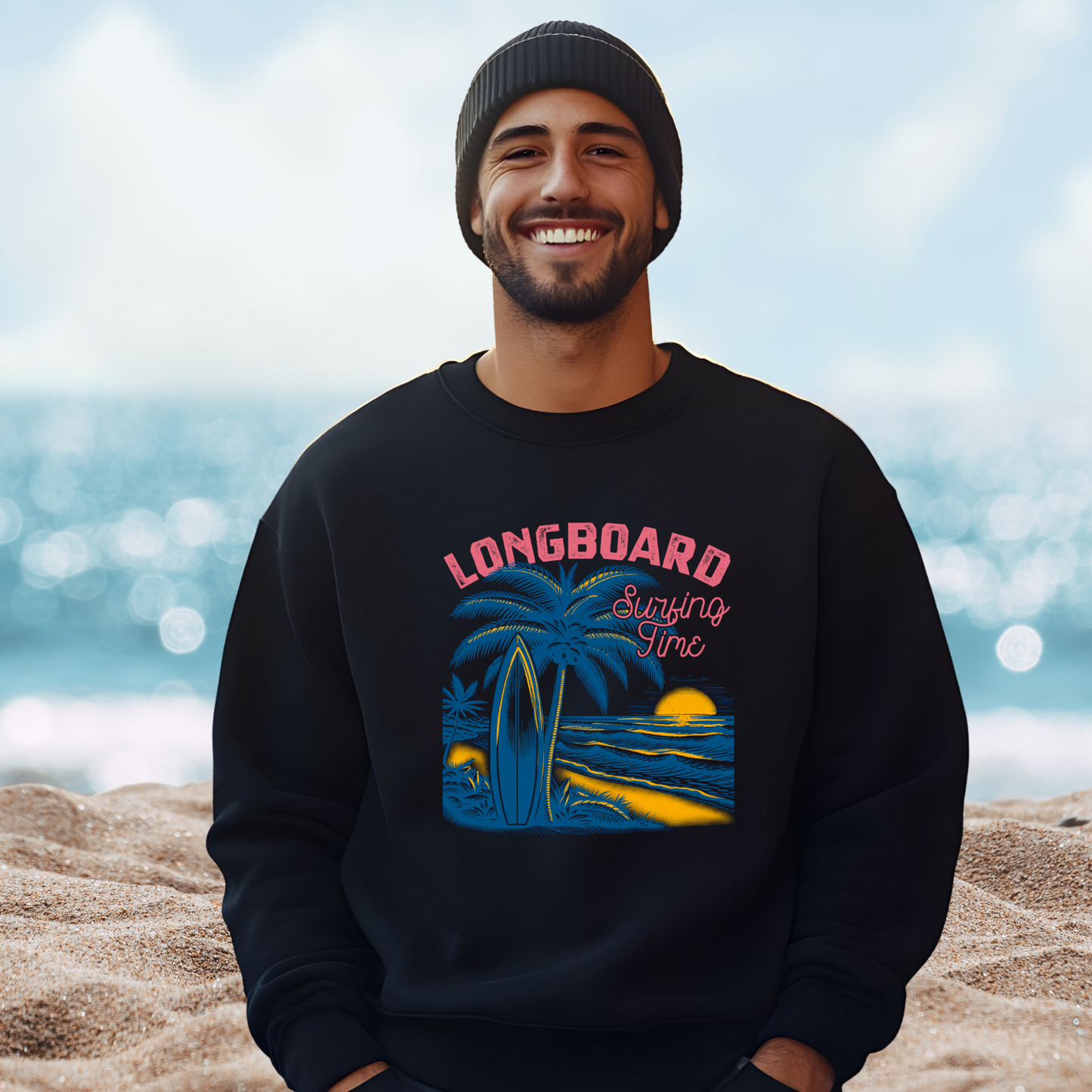 Longboard Surfing Crewneck Sweatshirt