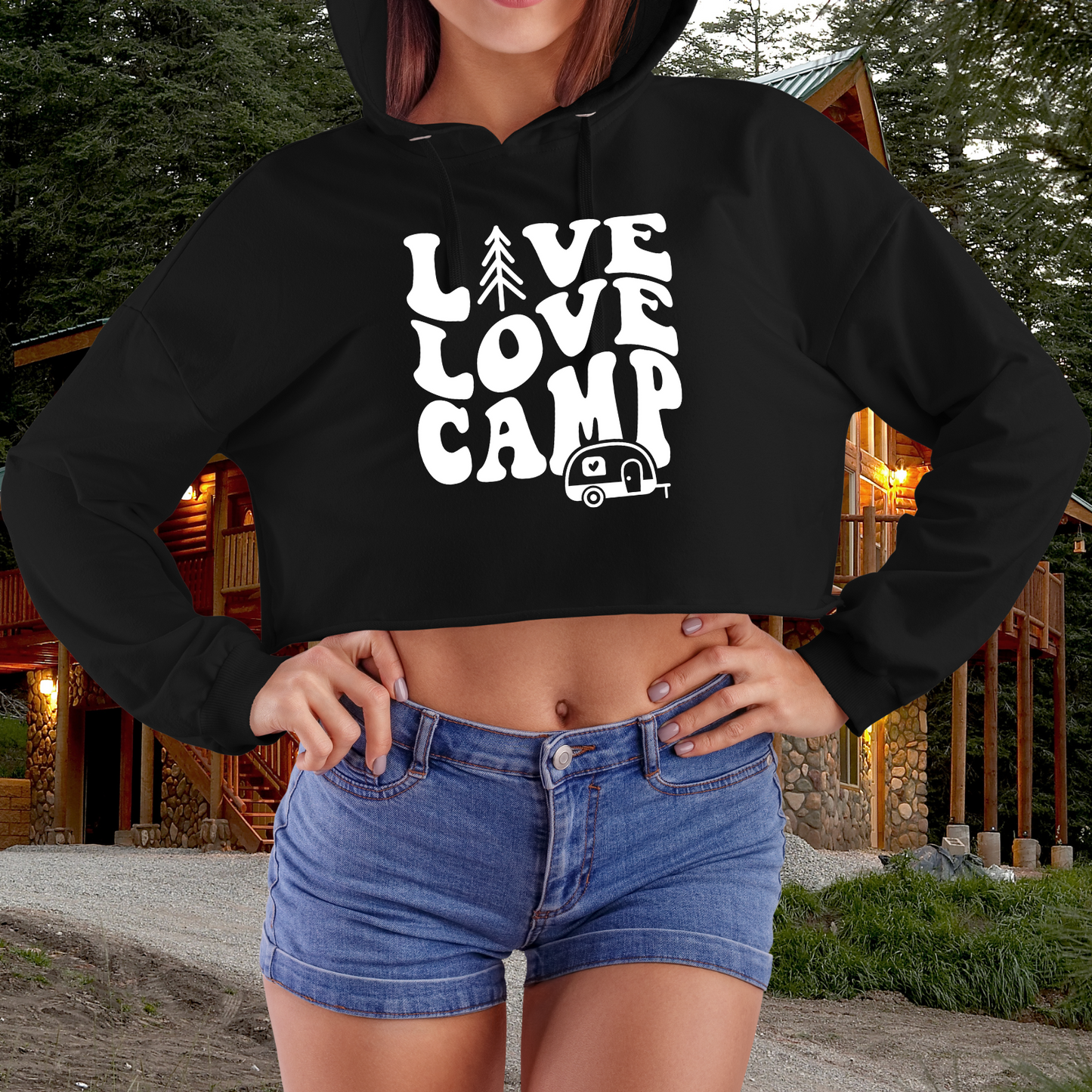 Retro Live Love Camp Crop Hoodie