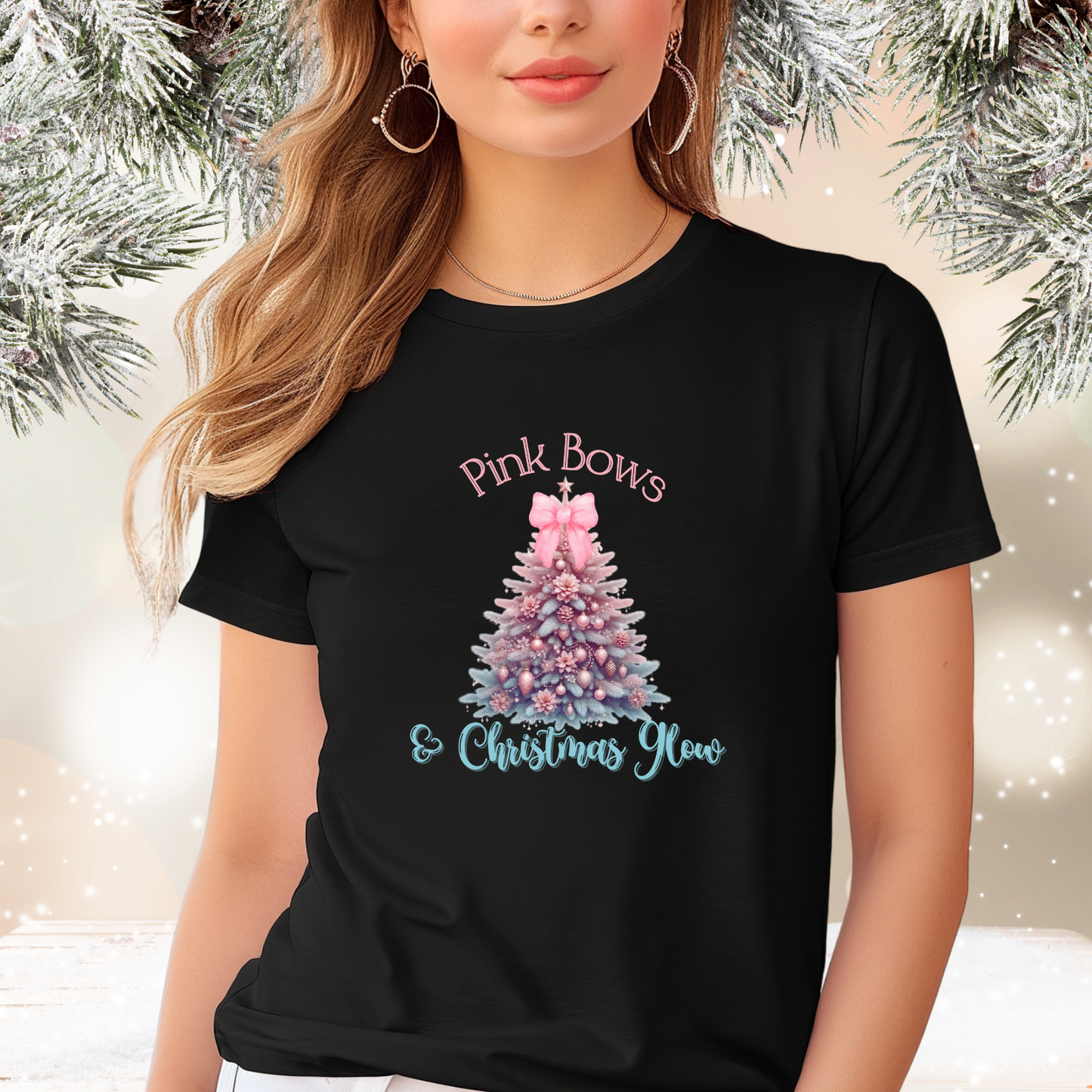 Pink Bows & Christmas Glow T-Shirt