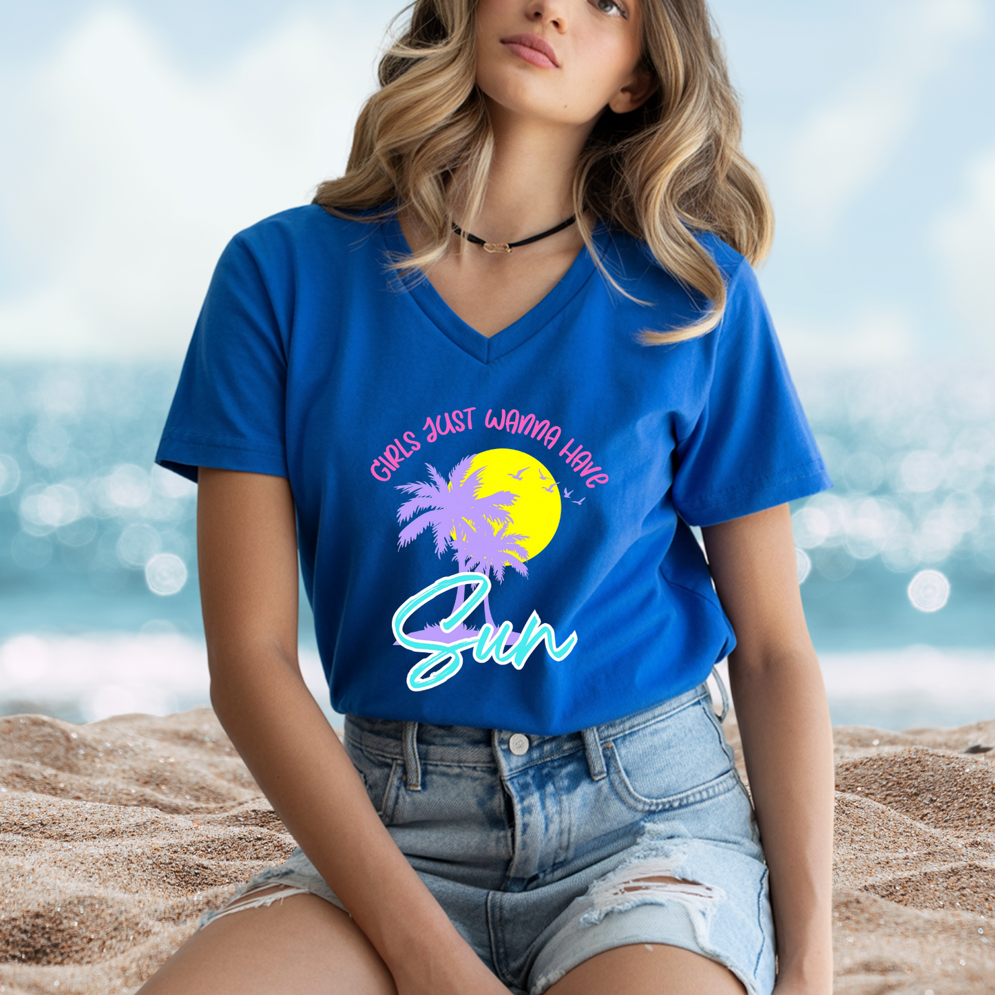 Girls Just Wanna Have Sun V-Neck Tee