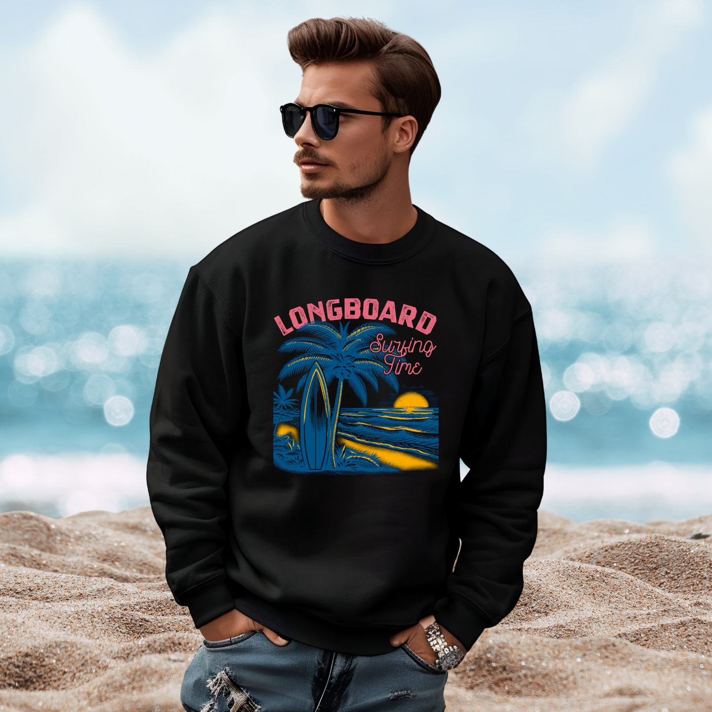 Longboard Surfing Crewneck Sweatshirt