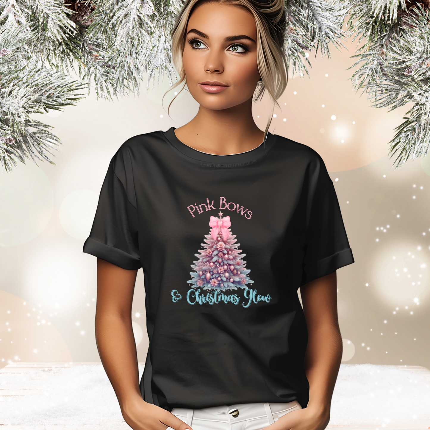 Pink Bows & Christmas Glow T-Shirt