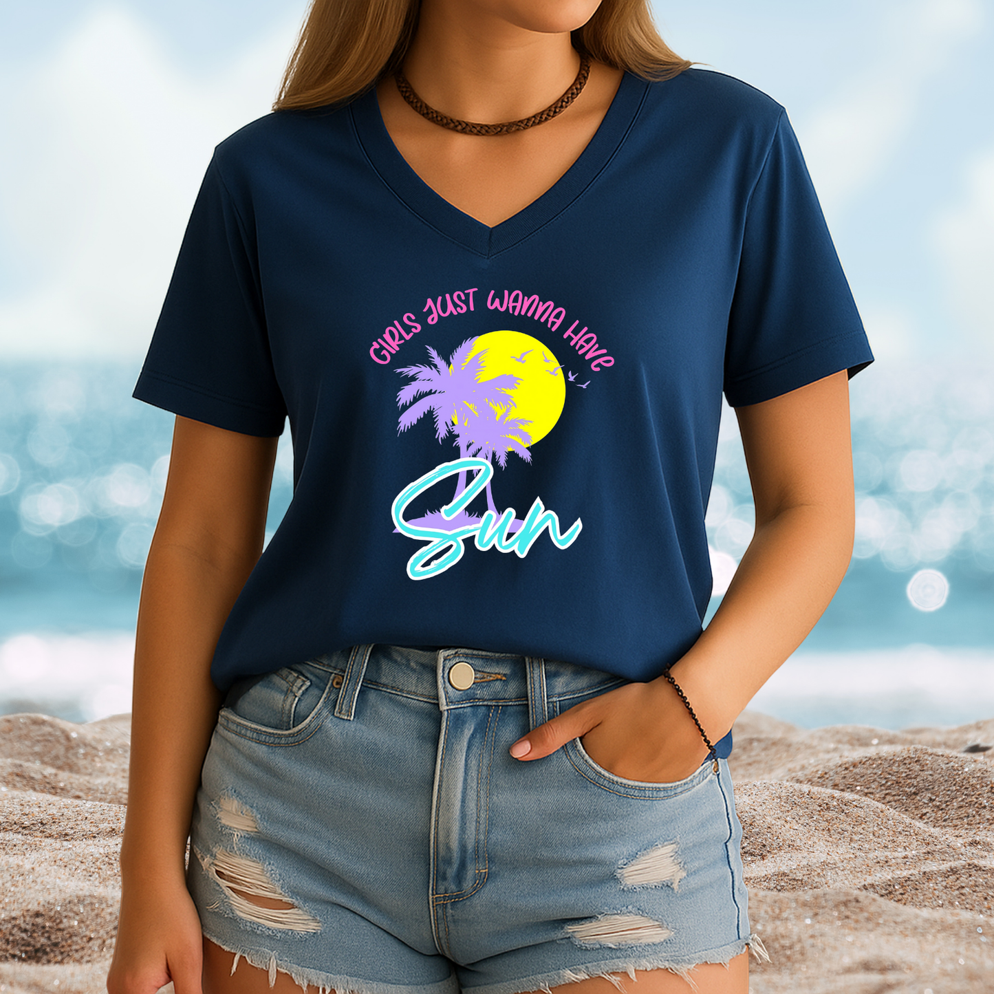 Girls Just Wanna Have Sun V-Neck Tee