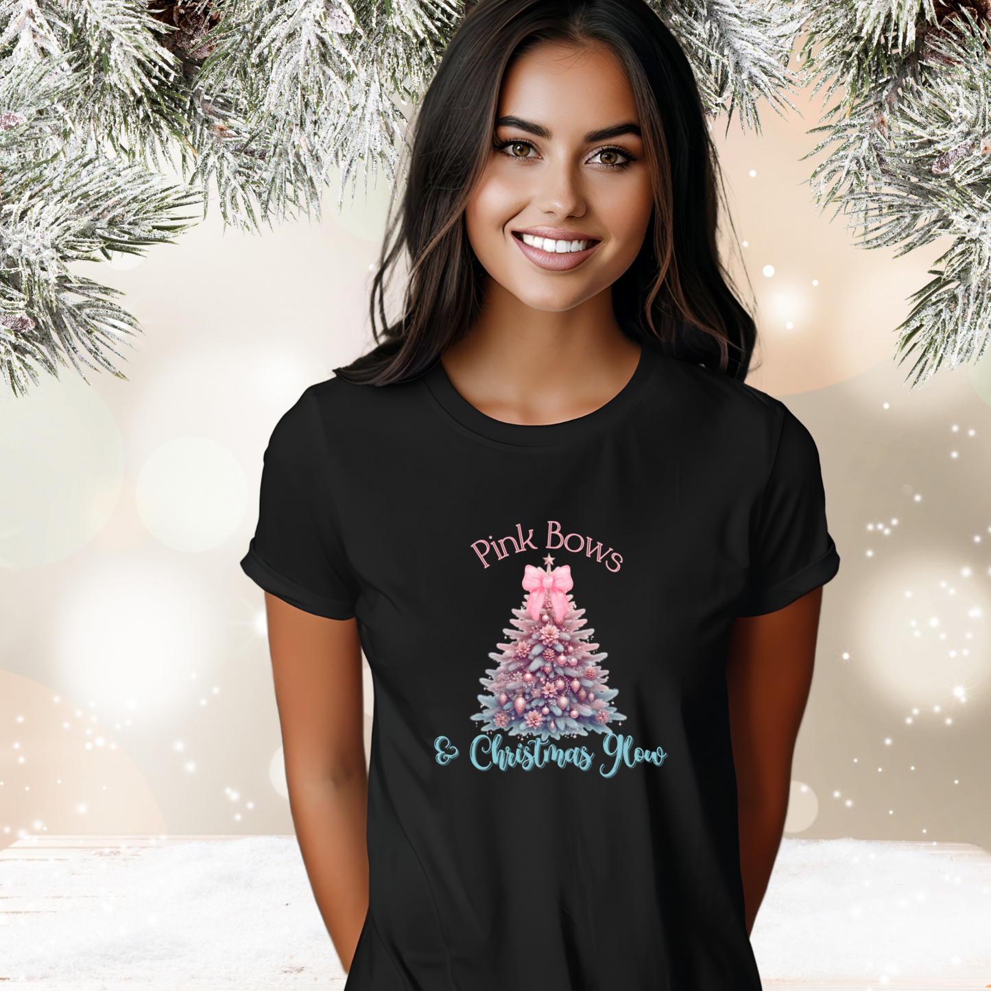 Pink Bows & Christmas Glow T-Shirt