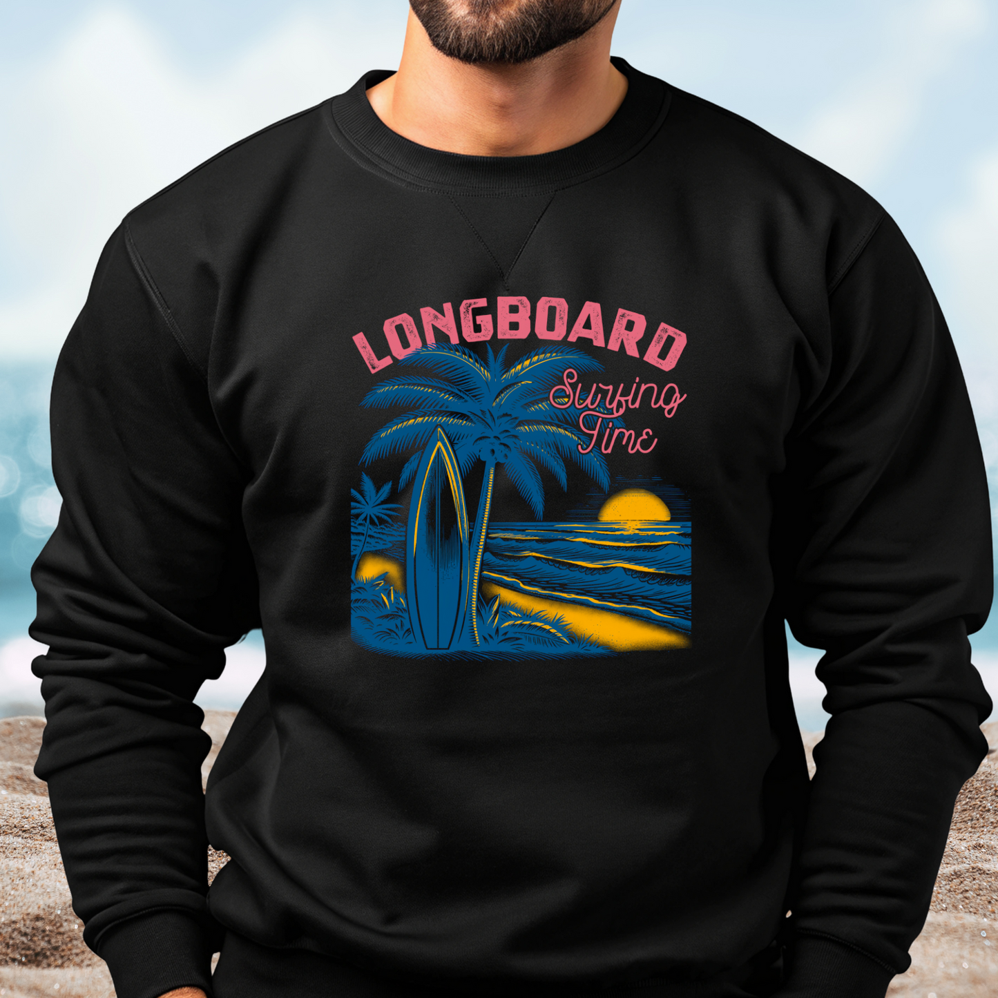 Longboard Surfing Crewneck Sweatshirt