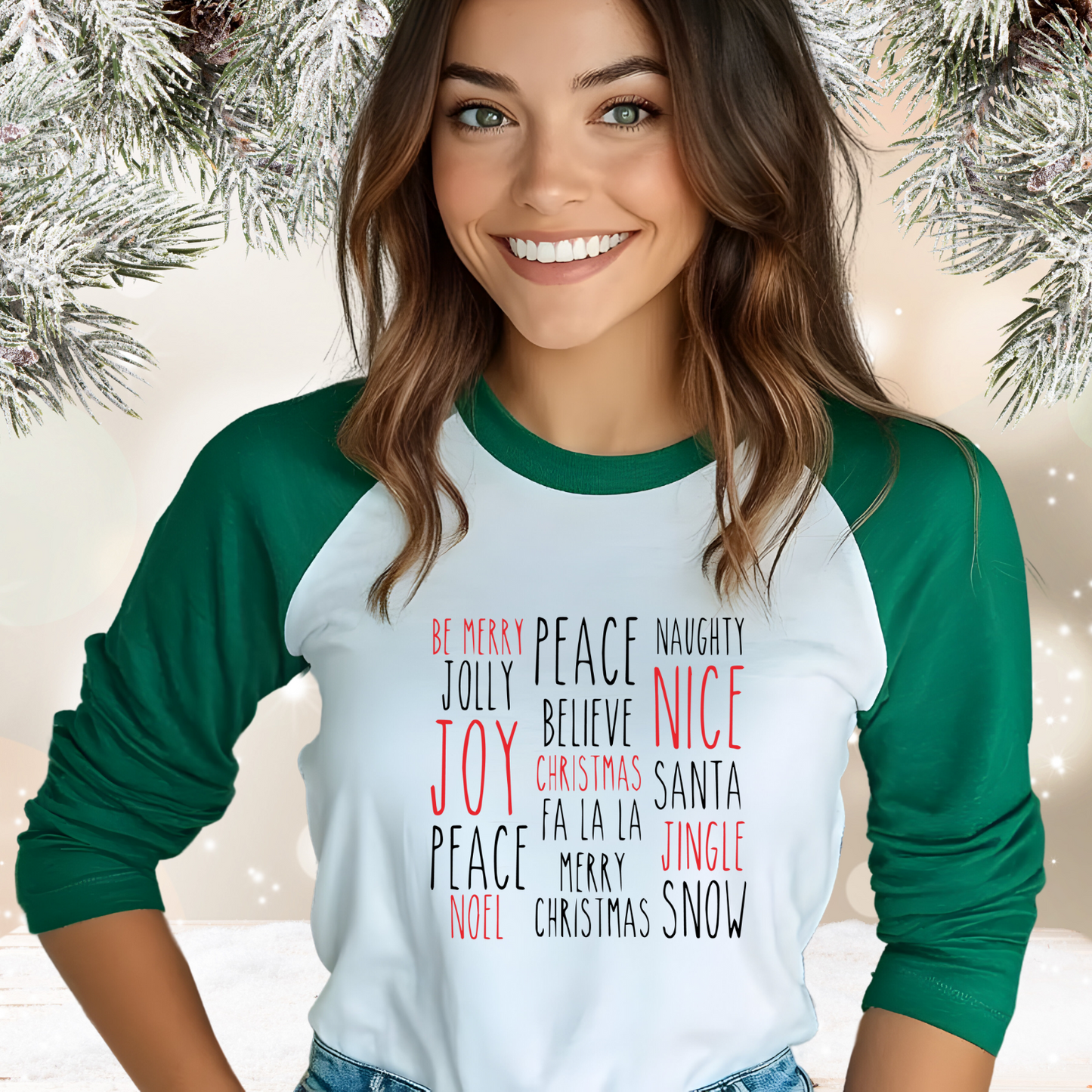 Festive Holiday Words Baseball Tee