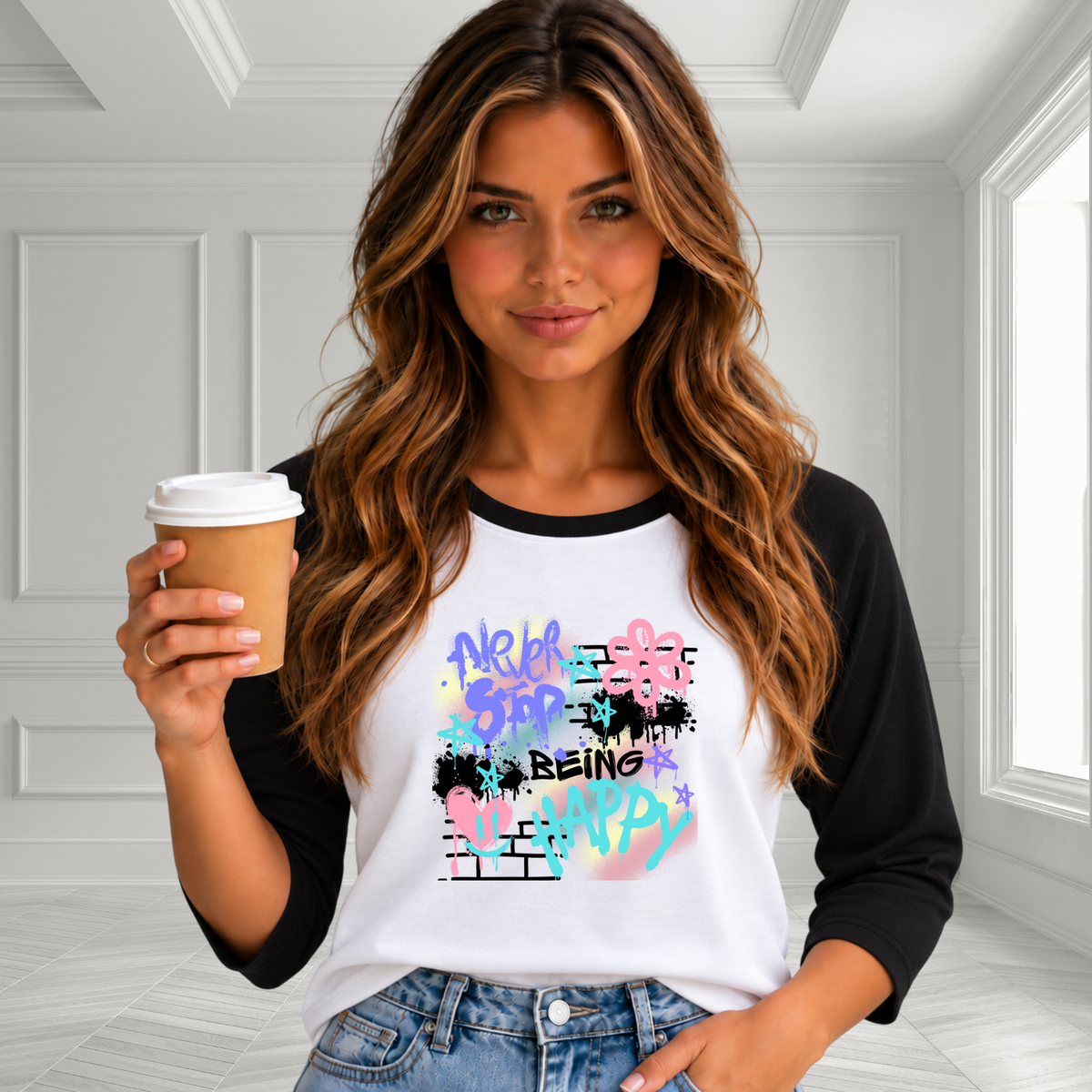 Never Stop Being Happy Baseball Tee