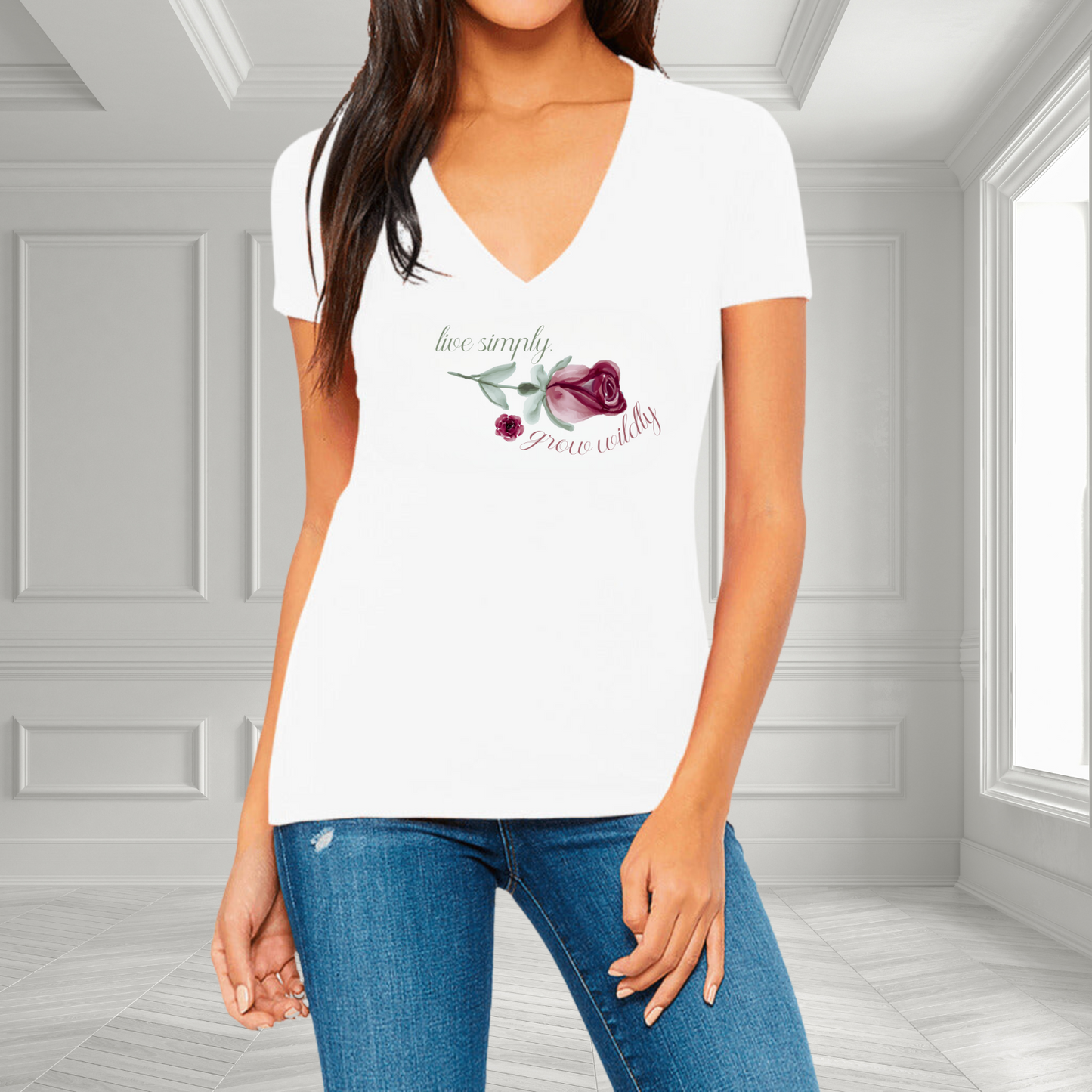 Live Simply, Grow Wildly V-Neck T-Shirt