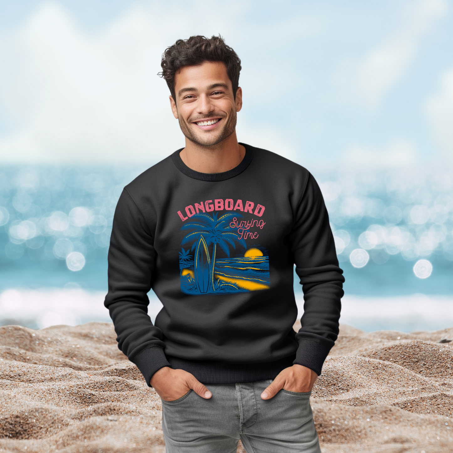 Longboard Surfing Crewneck Sweatshirt