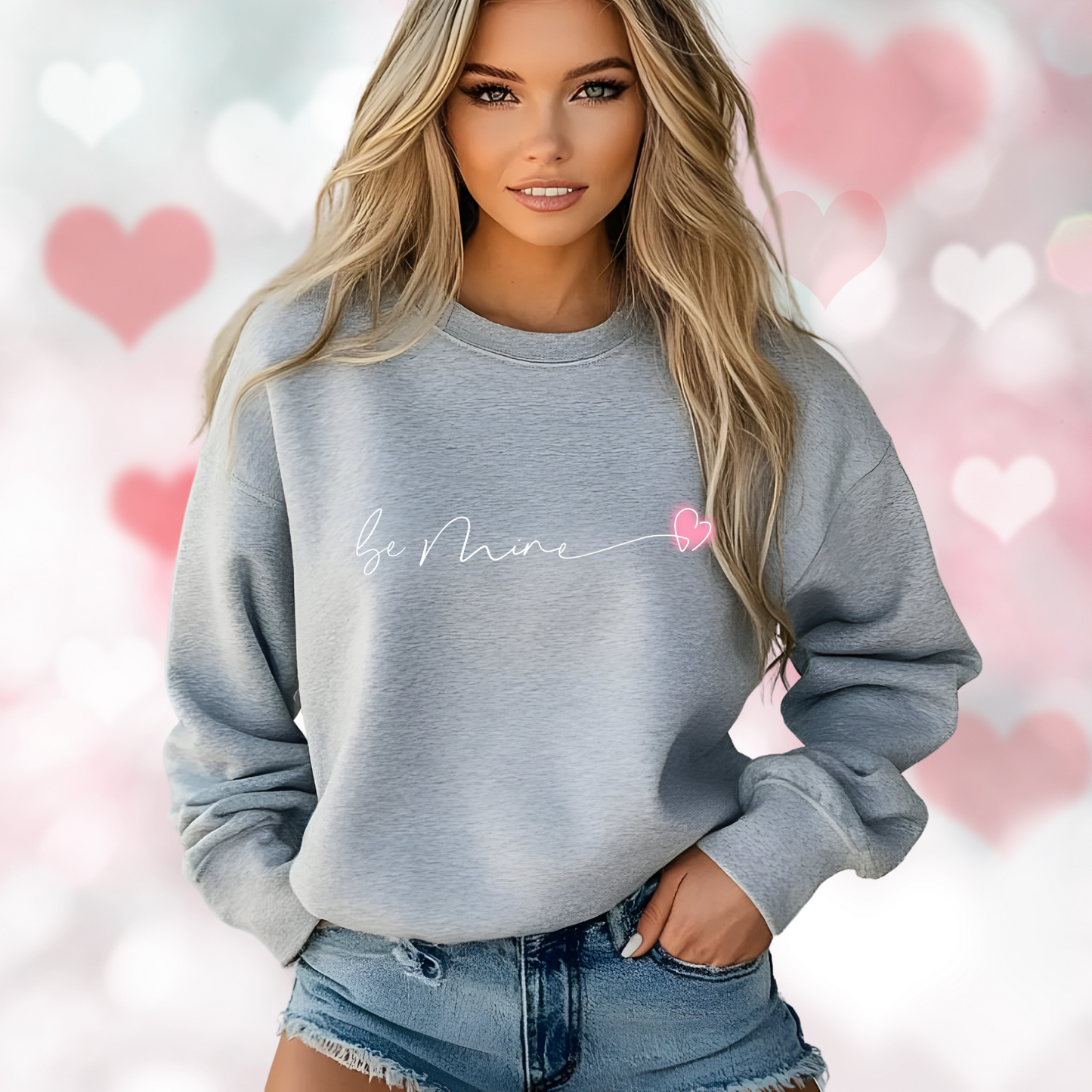 Be Mine Pink Heart Crewneck Sweatshirt