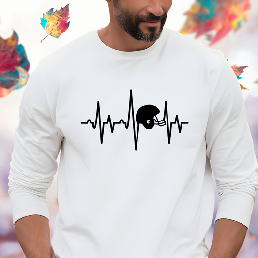 Football Helmet Heartbeat Long Sleeve Tee