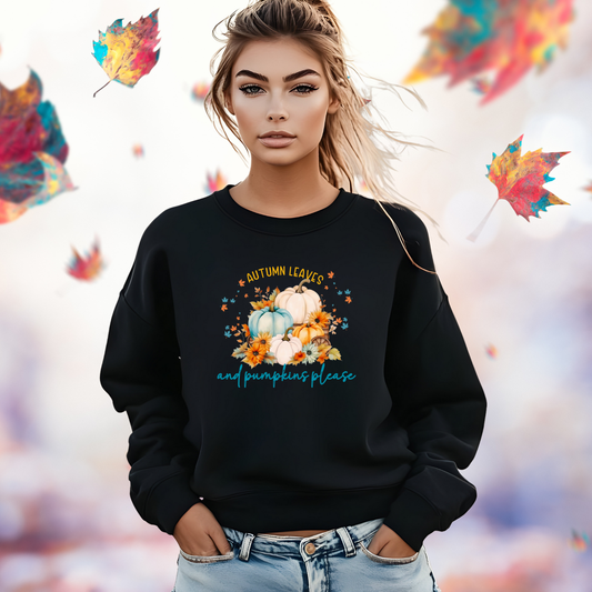 Autumn Leaves & Pumpkins Please Crewneck Sweatshirt