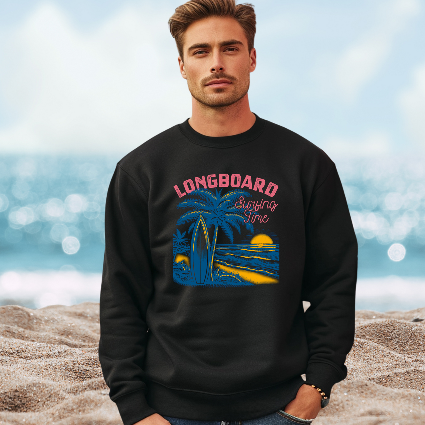 Longboard Surfing Crewneck Sweatshirt