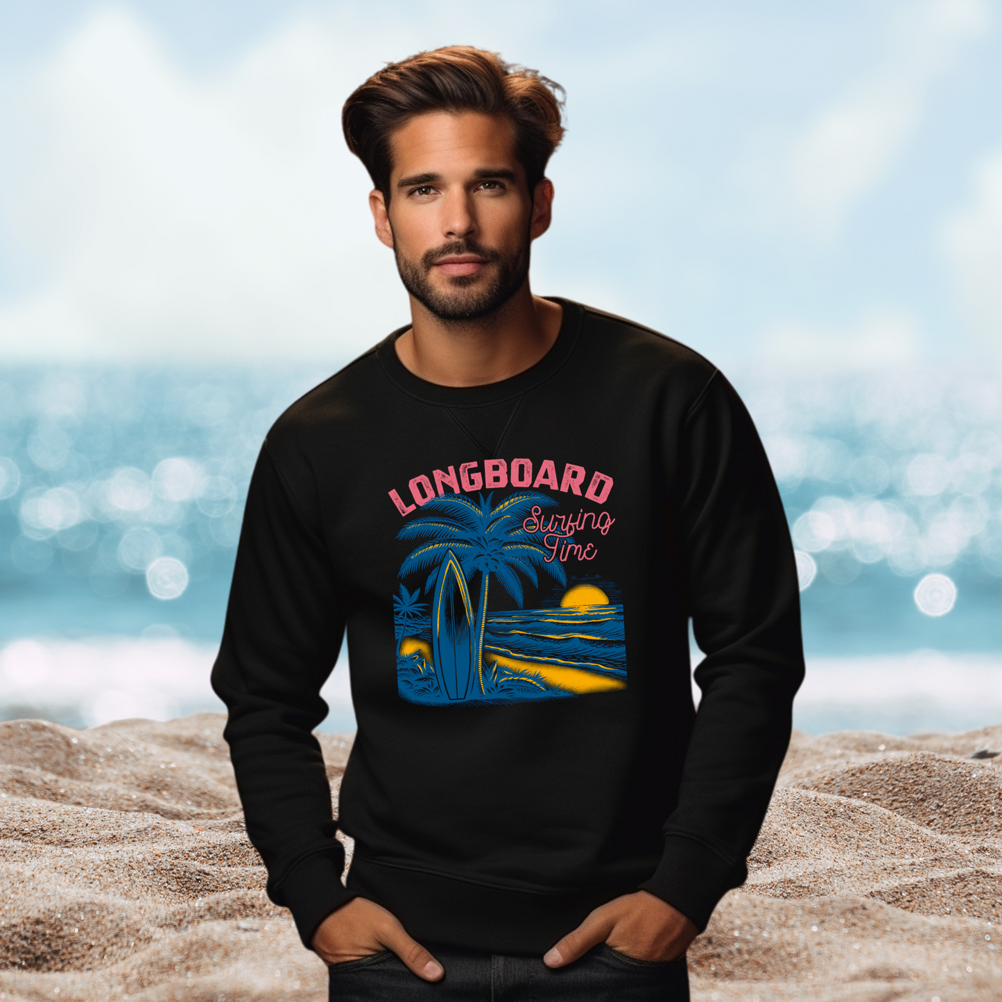 Longboard Surfing Crewneck Sweatshirt