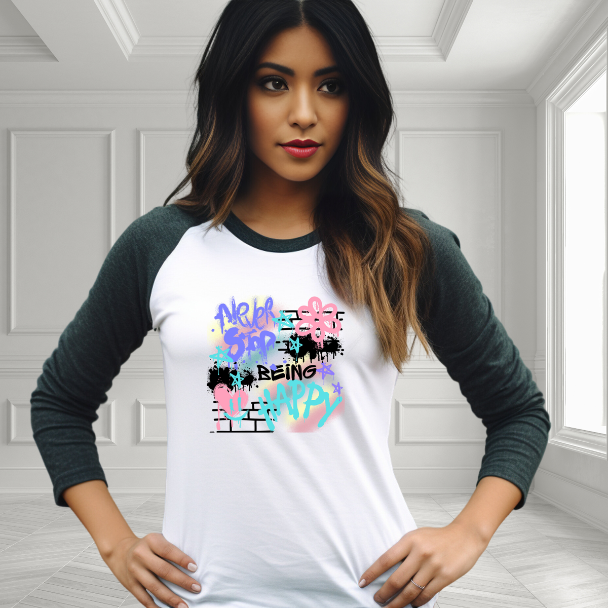 Never Stop Being Happy Baseball Tee