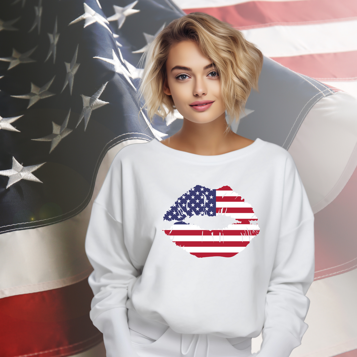 American Flag Lips Crewneck Sweatshirt