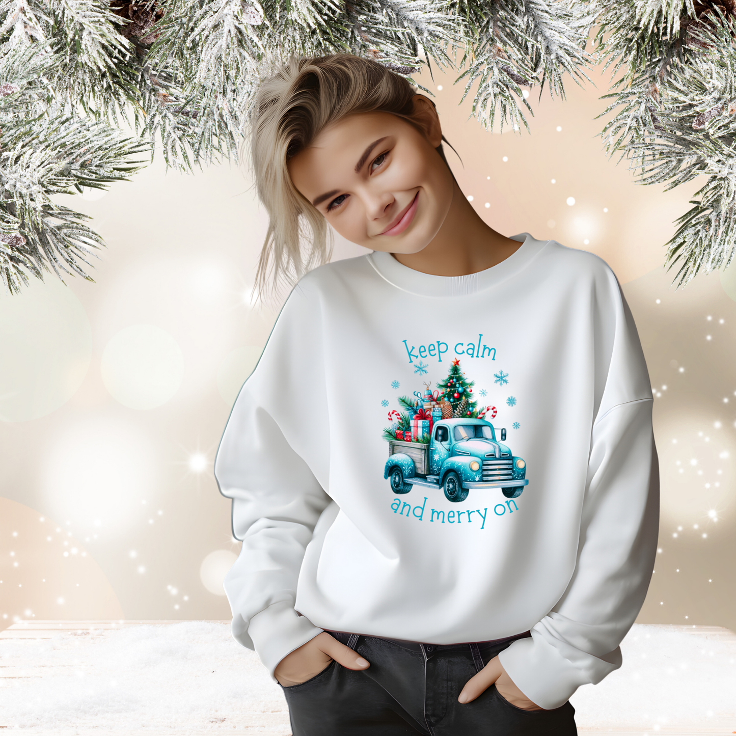 Keep Calm And Merry On Crewneck Sweatshirt
