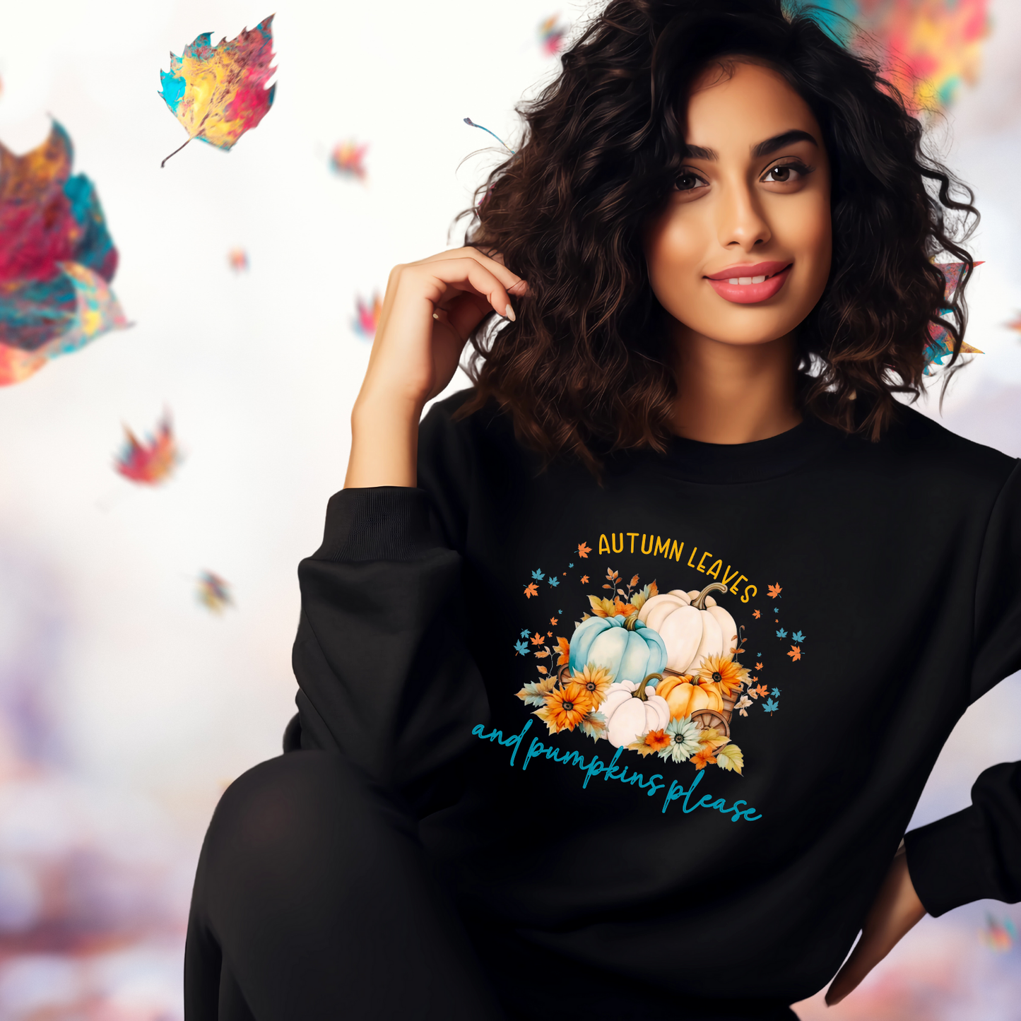 Autumn Leaves & Pumpkins Please Crewneck Sweatshirt