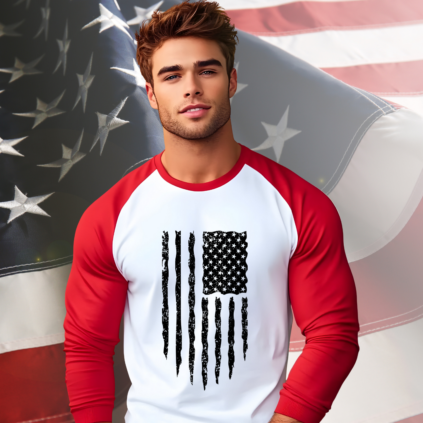 Distressed American Flag Baseball Tee