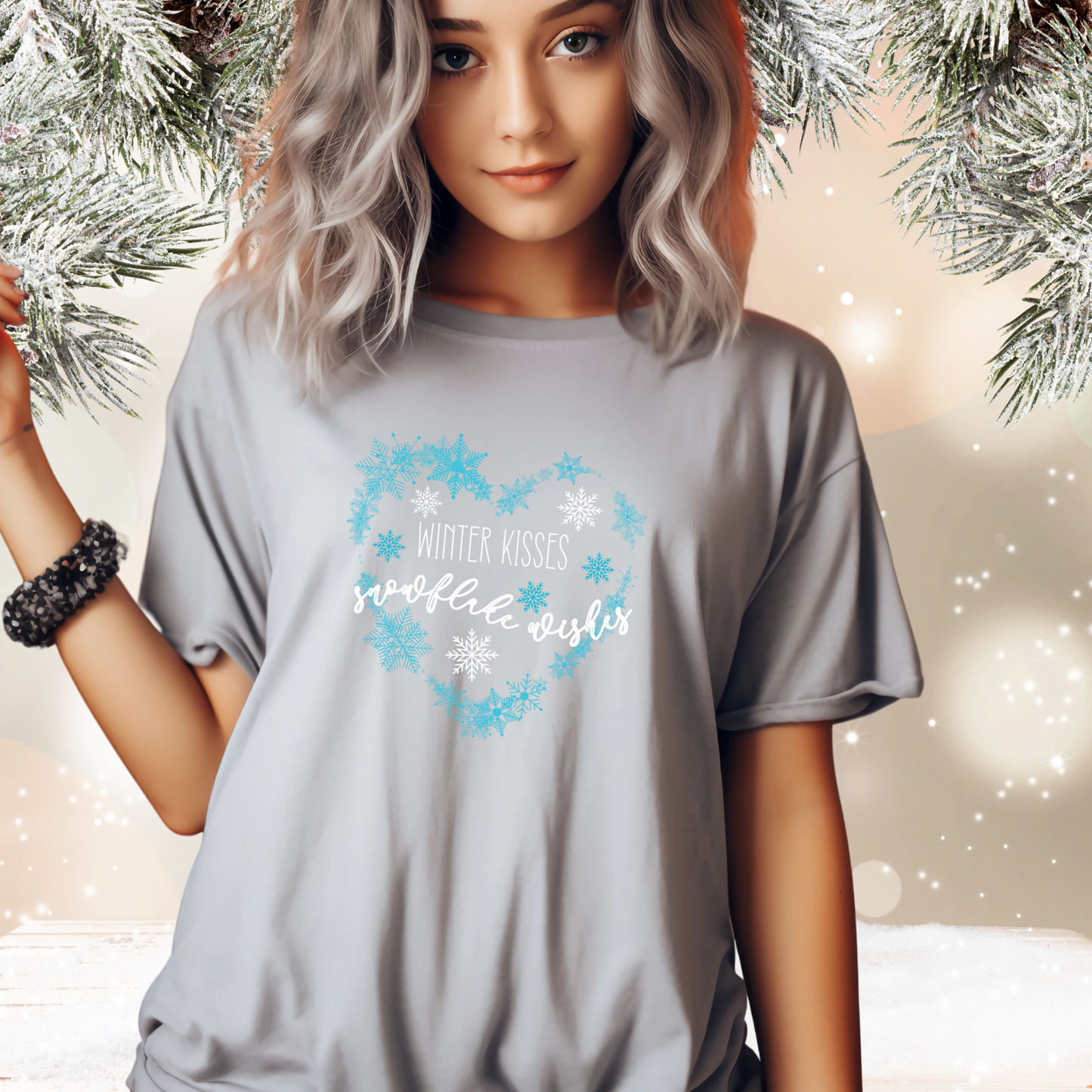 Winter Kisses, Snowflake Wishes T-Shirt