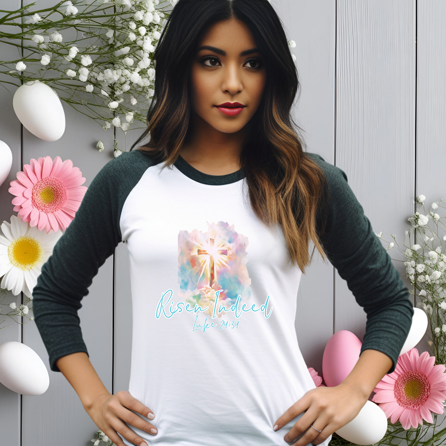 Risen Indeed Luke 24:34 Baseball Tee