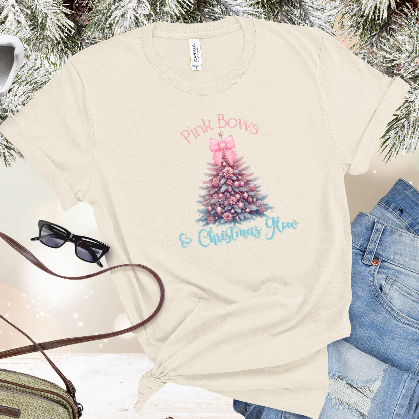 Pink Bows & Christmas Glow T-Shirt