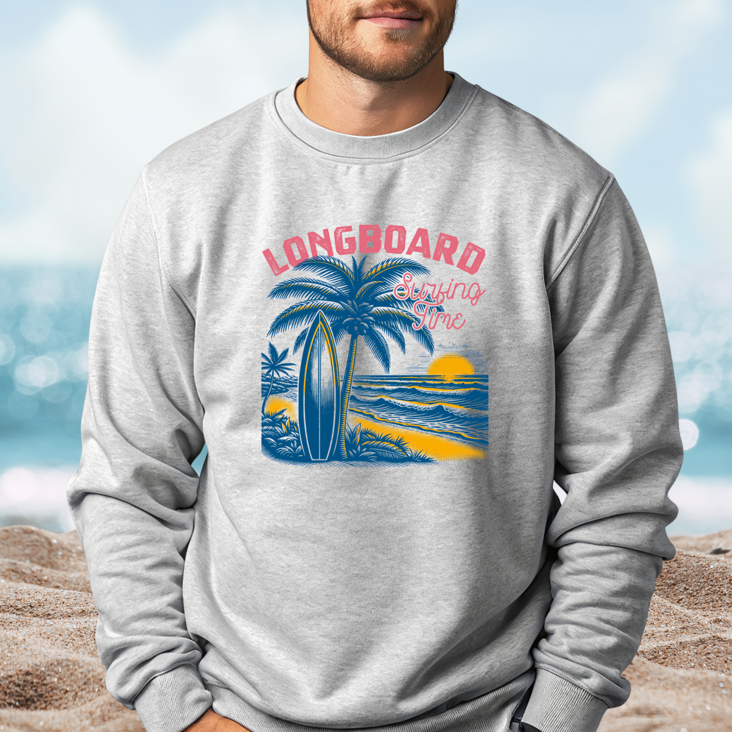 Longboard Surfing Crewneck Sweatshirt