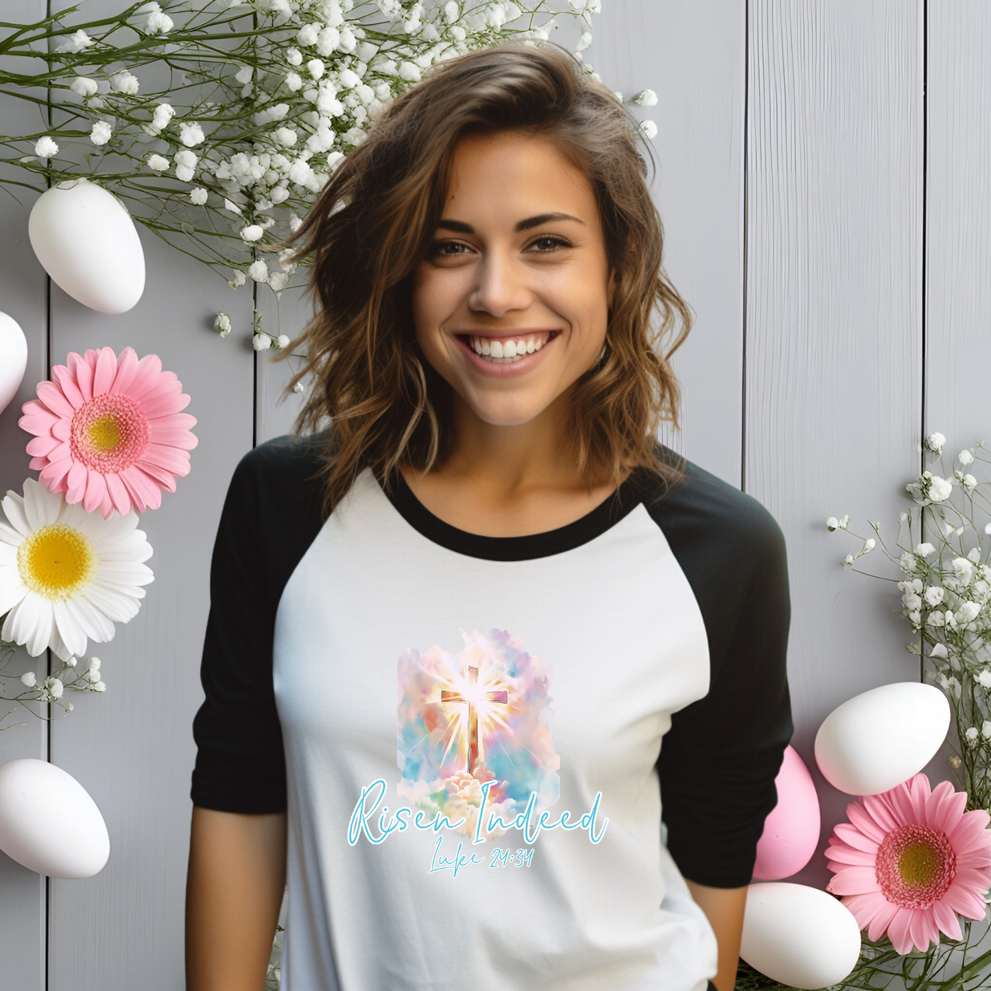 Risen Indeed Luke 24:34 Baseball Tee