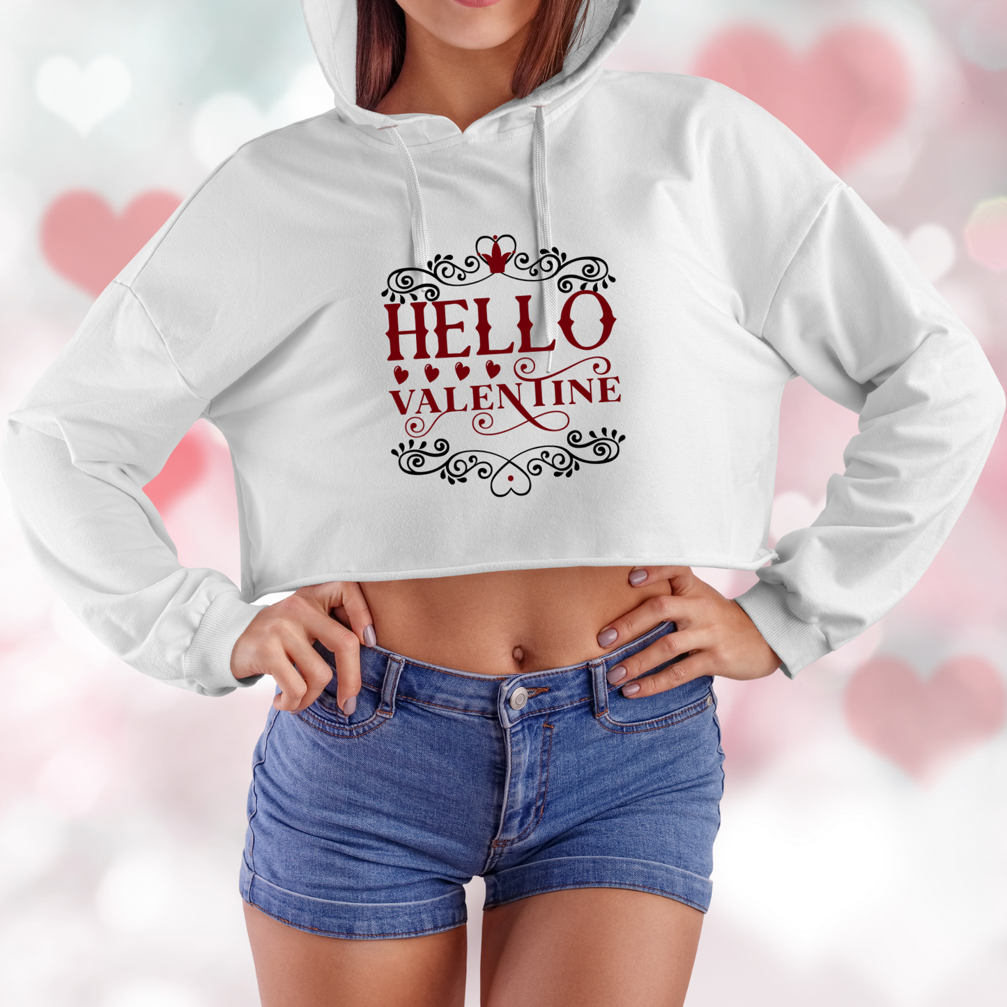 Hello Valentine Crop Hoodie