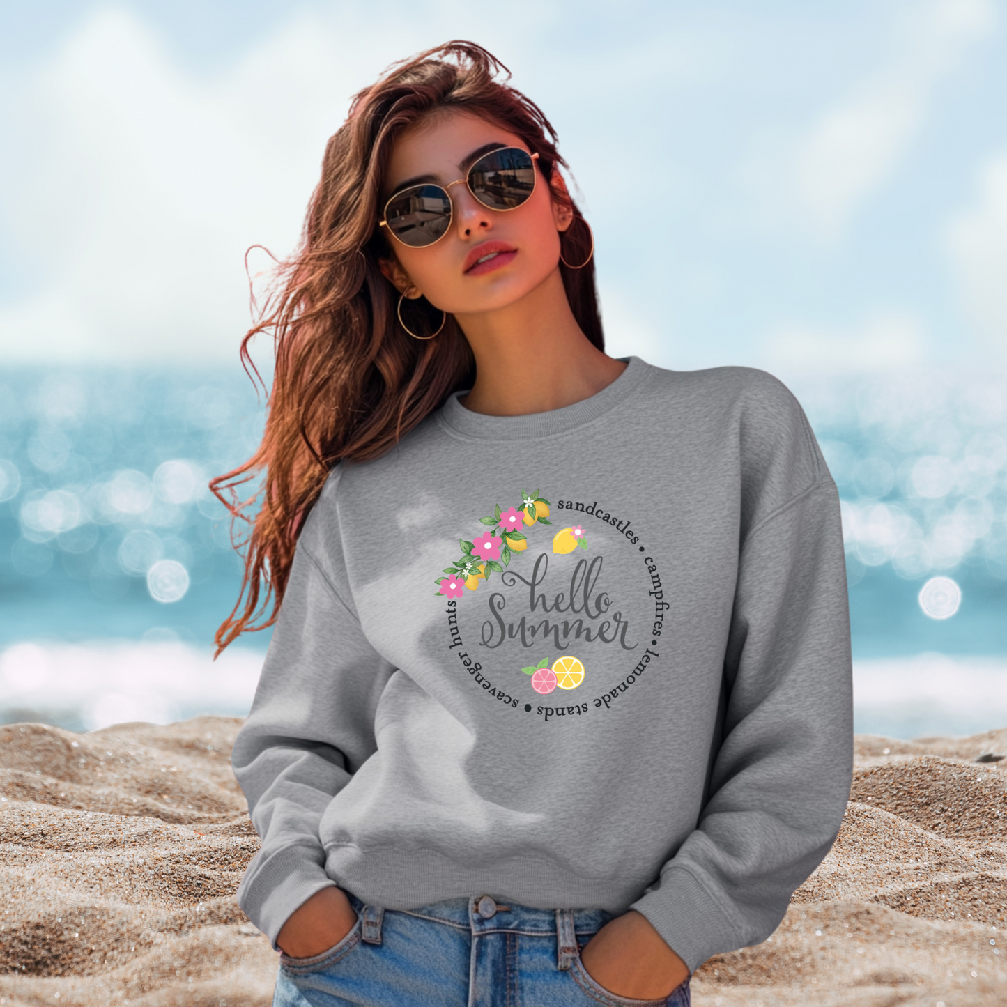 Hello Summer Sandcastles Crewneck Sweatshirt