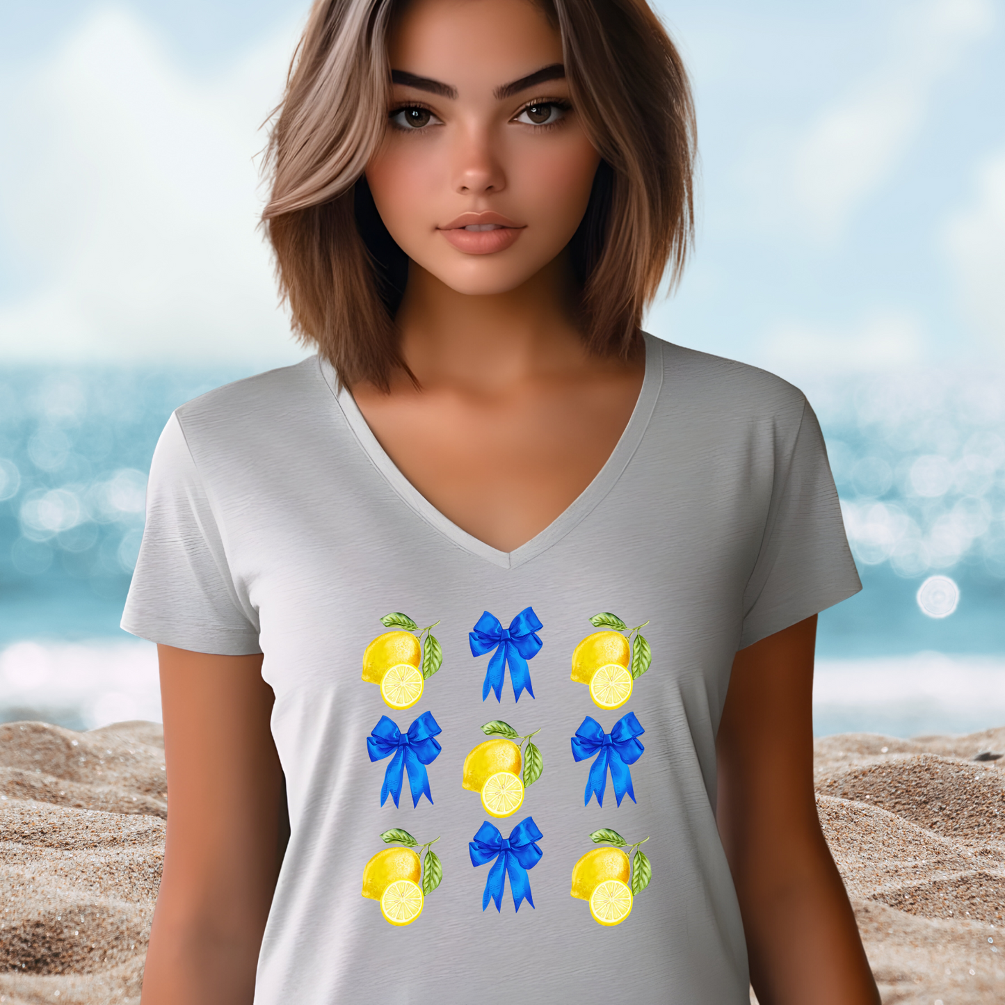Lemons And Bows V-Neck Tee