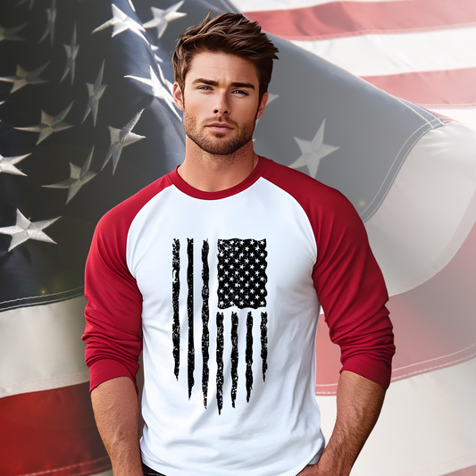 Distressed American Flag Baseball Tee