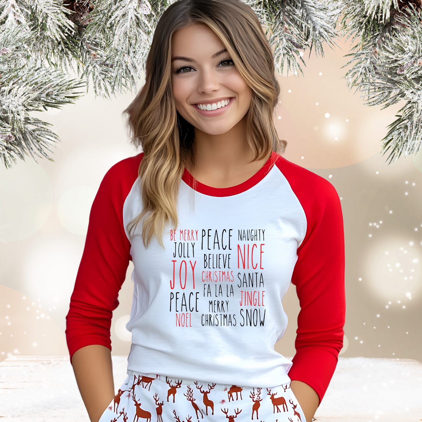 Festive Holiday Words Baseball Tee