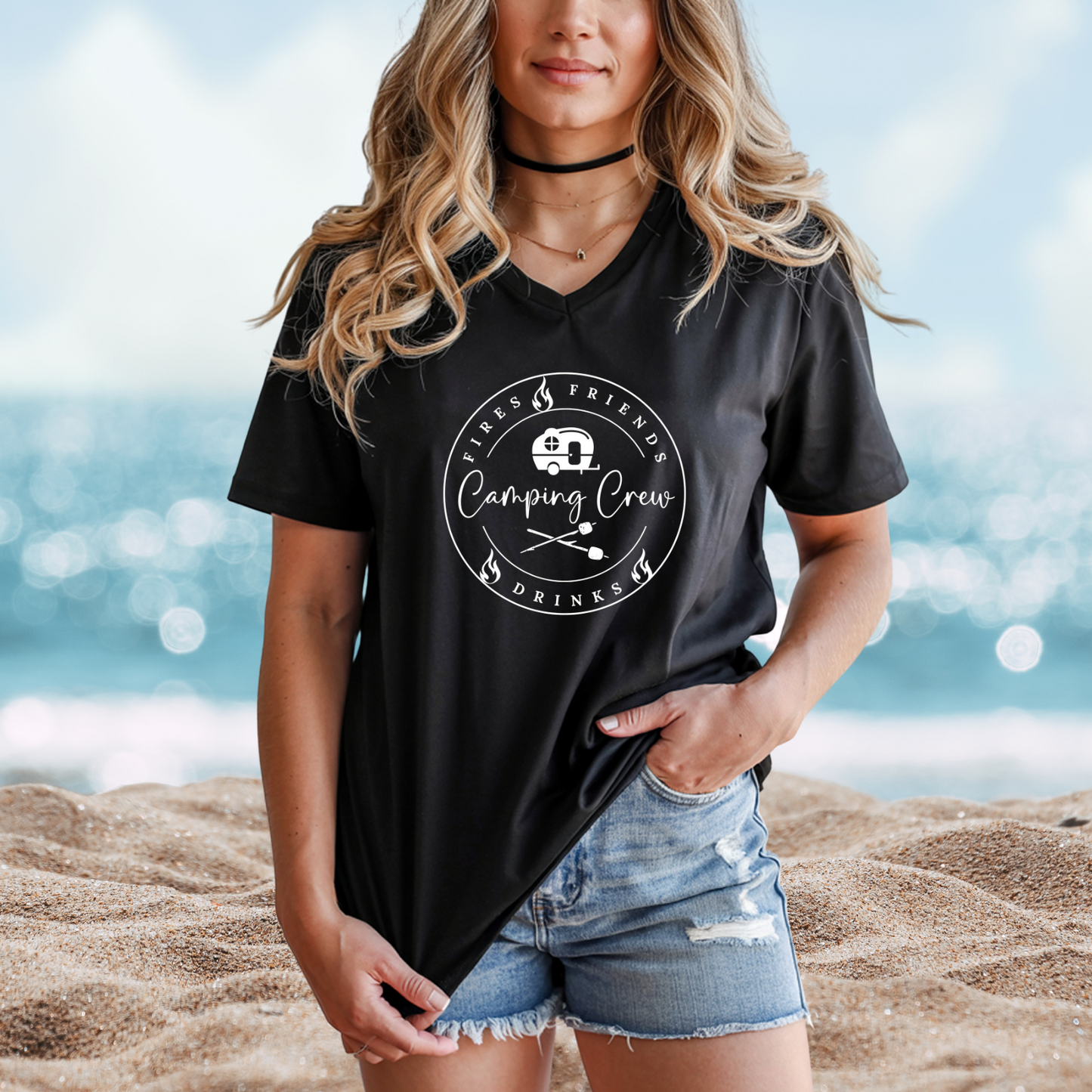 Camping Crew V-Neck Tee