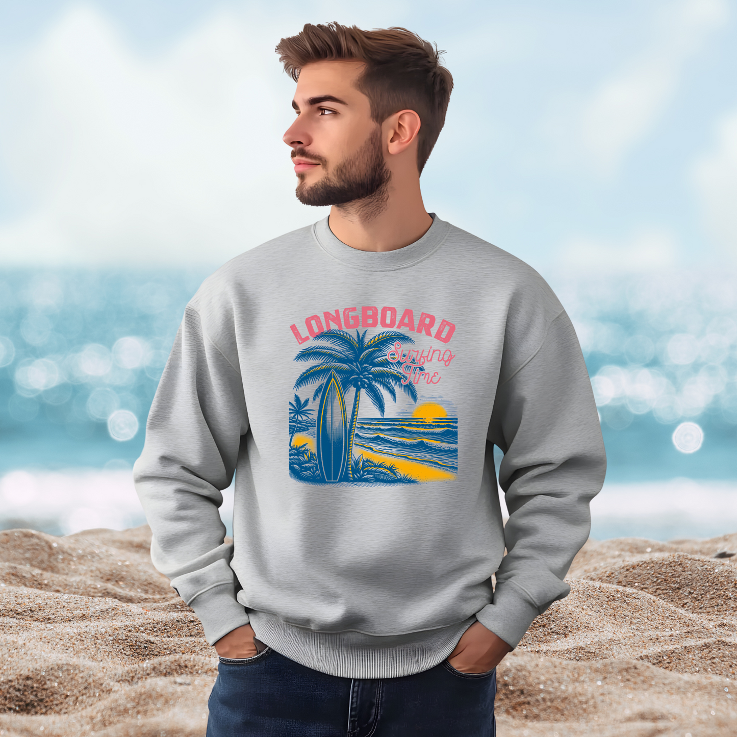 Longboard Surfing Crewneck Sweatshirt