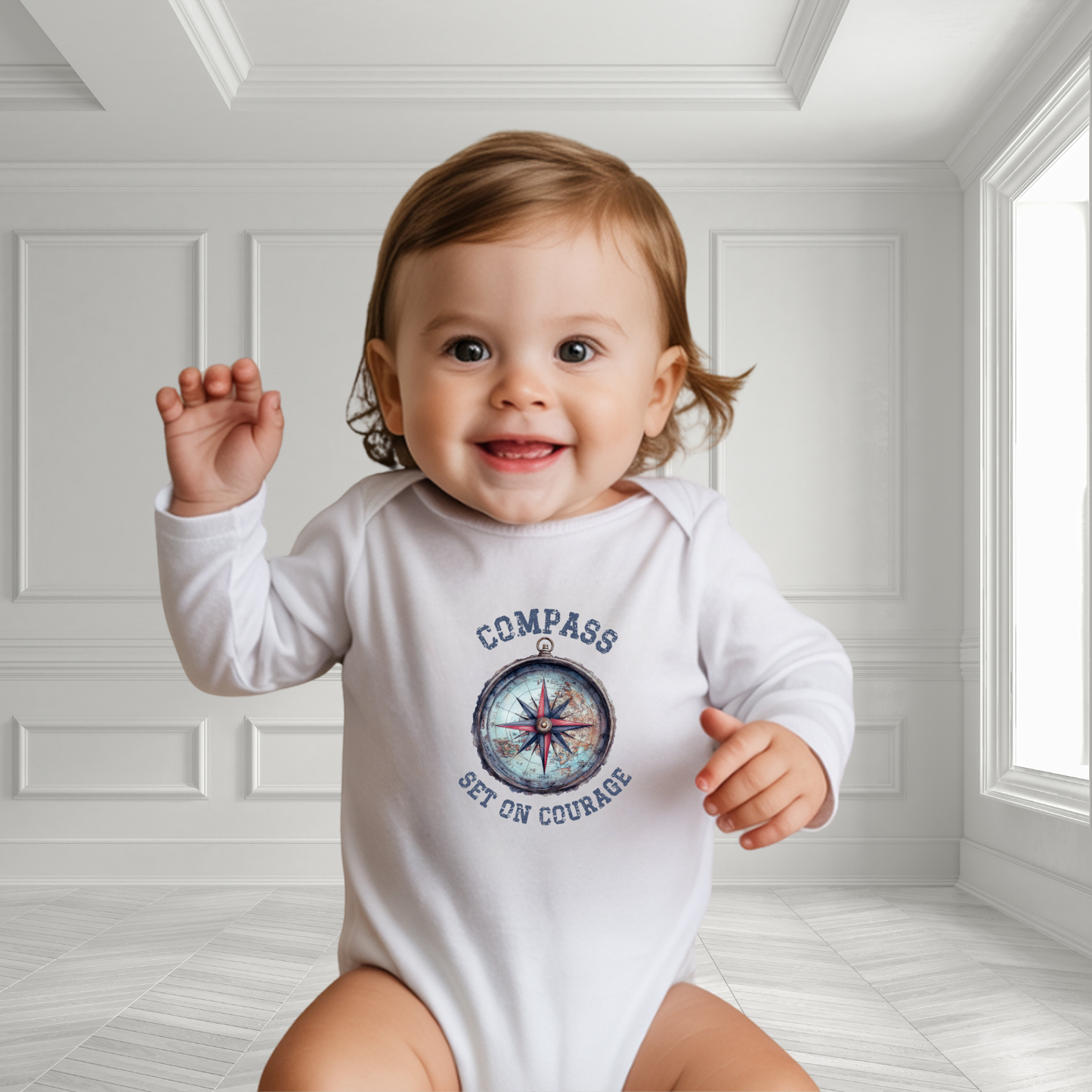 Compass Set On Courage Infant Long Sleeve Onesie